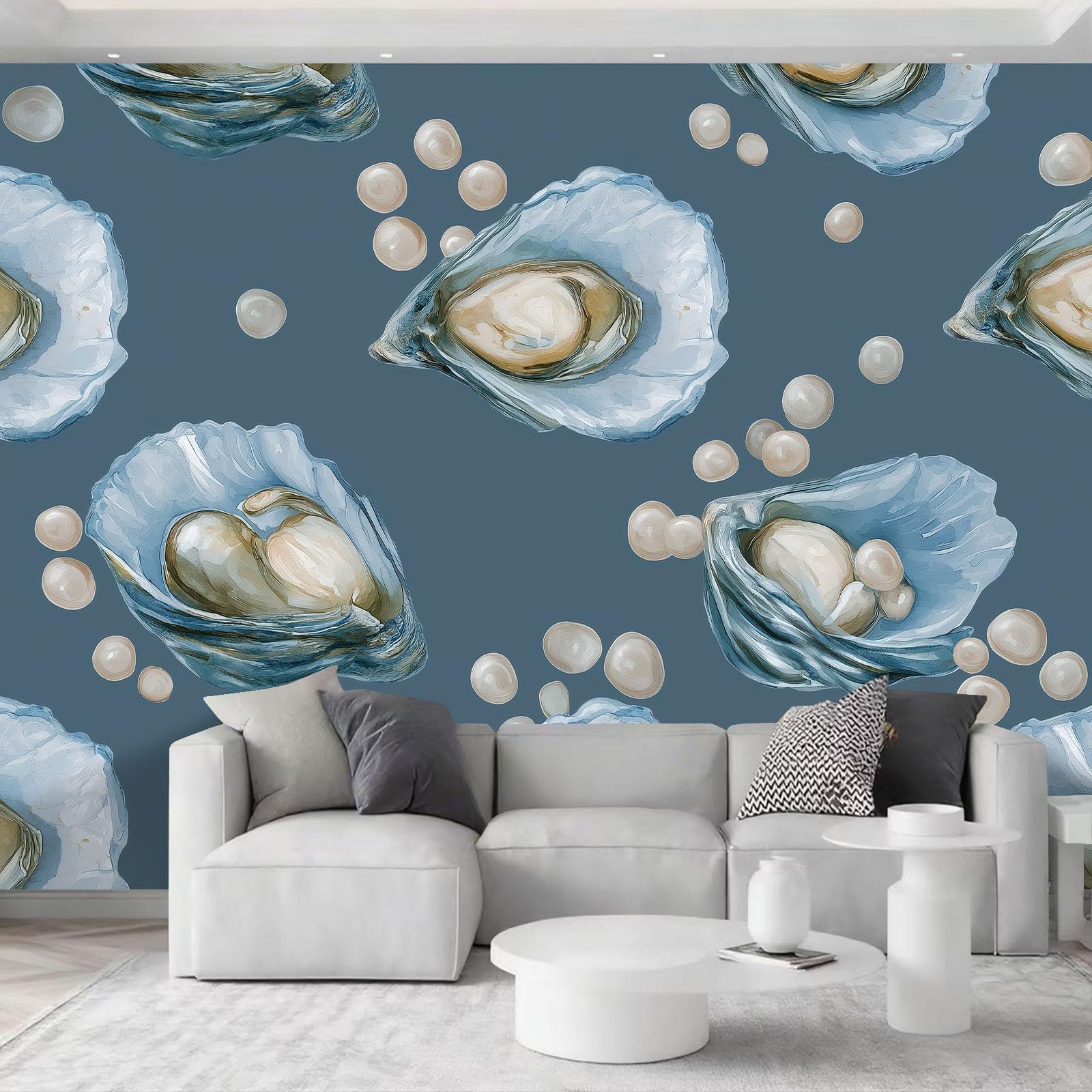Carta da parati fotografica 500 x 280 cm con motivo perlato di lusso, decorazione per la casa, decorazione per la casa blu, decorazione artistica di alta qualità per soggiorno, camera dei bambini