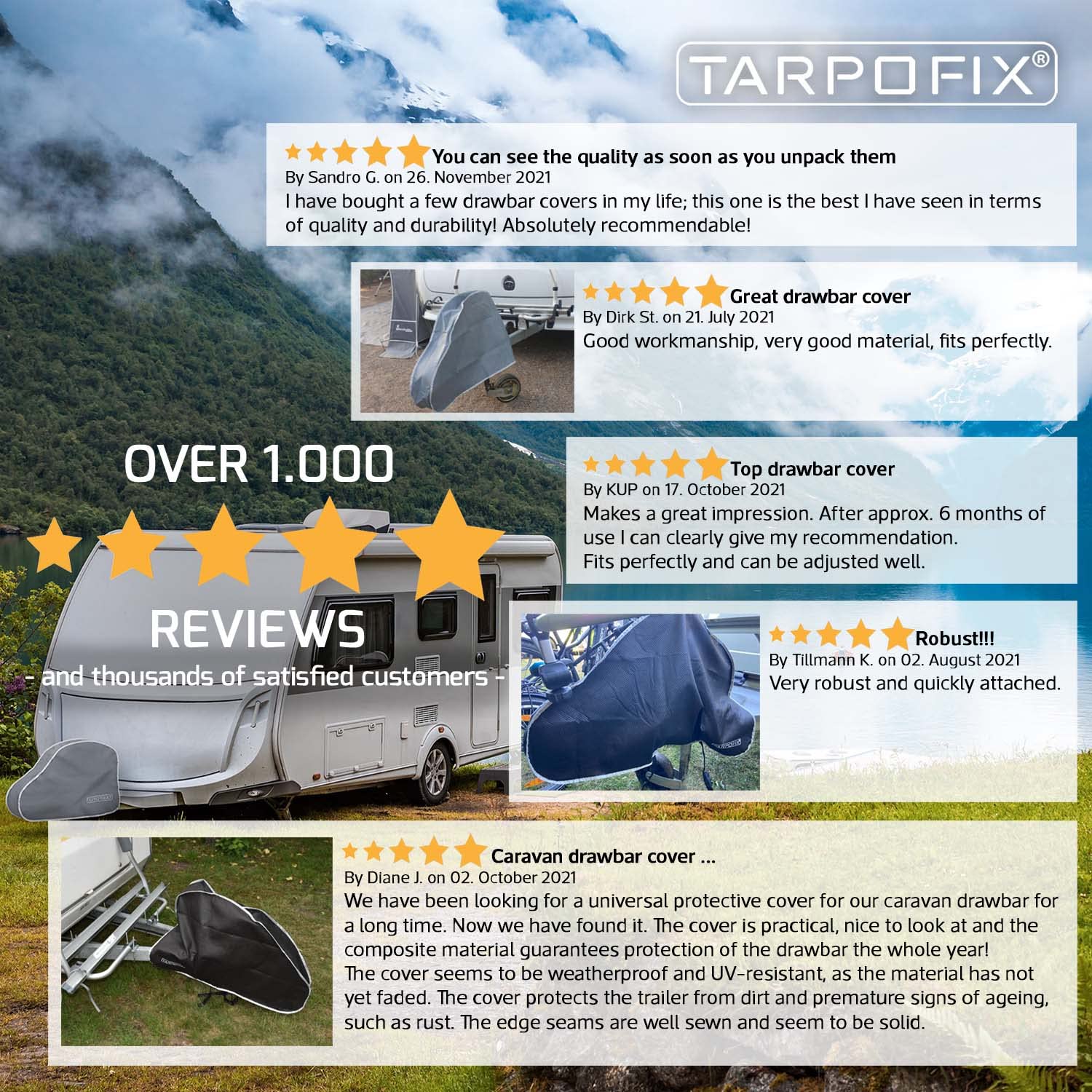Tarpofix® Deichselhaube mit Doppel-Klickverschluss - universal Wohnwagen Deichselabdeckung in großer Ausführung -Anhängerkupplung Abdeckung Hülle für Anhänger mit Antischlingerkupplung & Kastenschloss