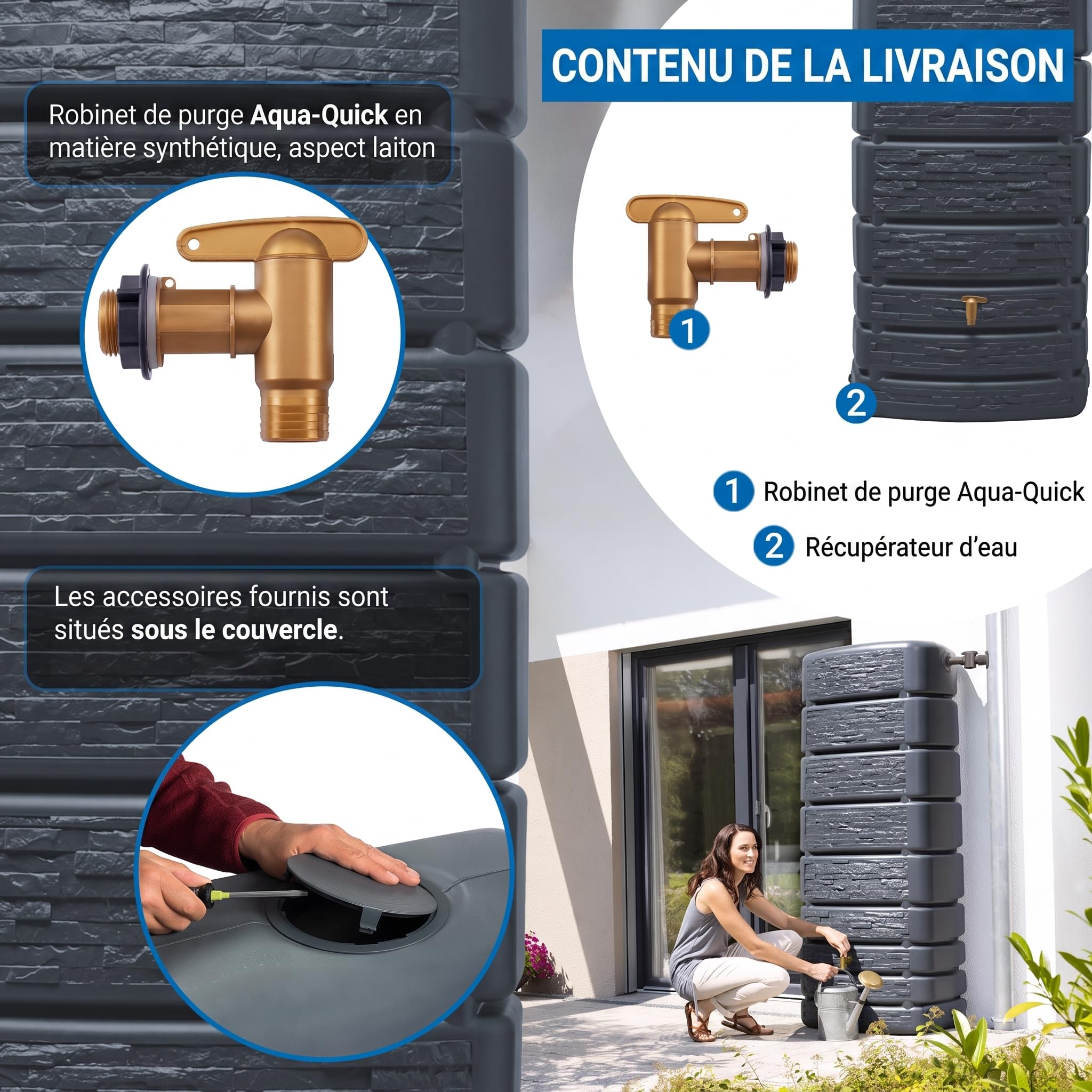 Cuve SLIM STONE - Gris anthracite - 500 Litres