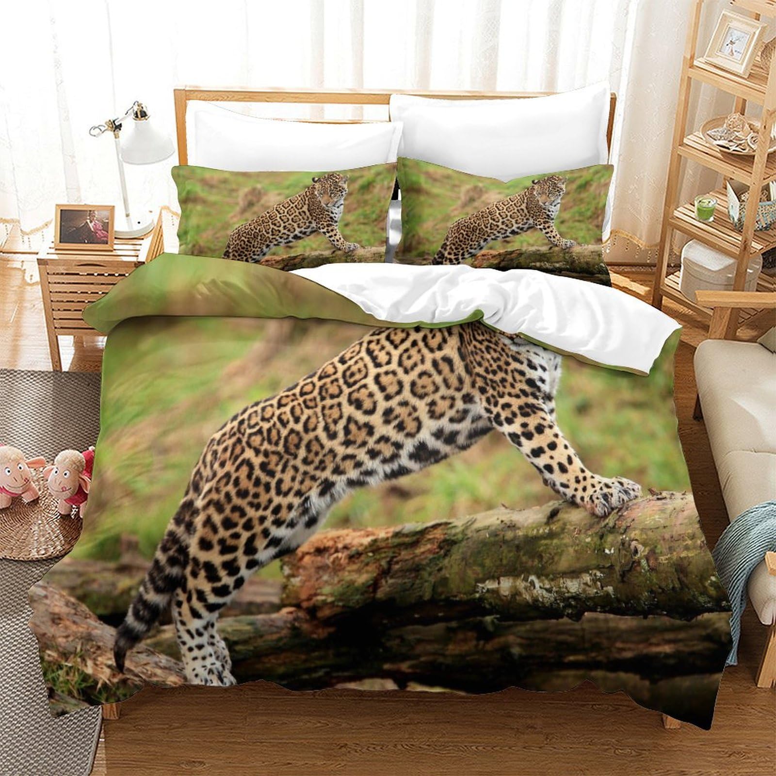P1s9u7w5y Jaguar-5 3D Printed Wildlife Leopard Duvet Cover Set 3Pcs Microfiber Jungle Bedding Set King（220X240cm）