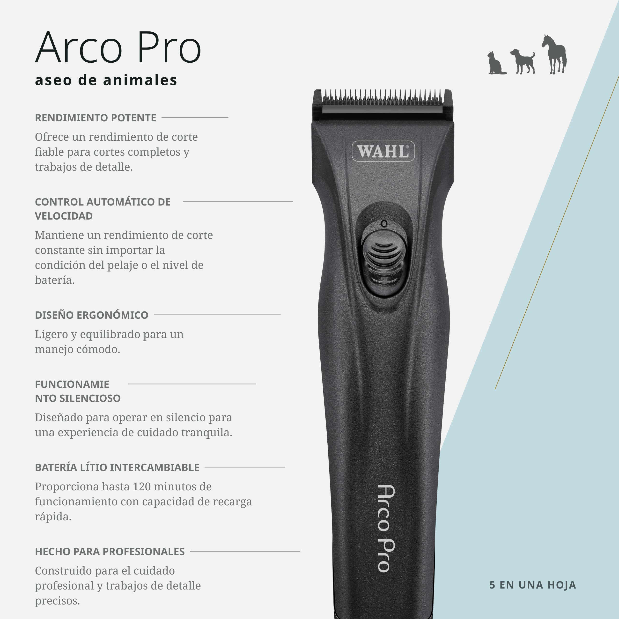 Moser Arco Pro, Cortapelos Inalámbrico para Perros y Gatos | Cortapelos Inalámbrico para Perros y Gatos, Motor Silencioso, 2 Baterías Li-Ion, hasta 120 Minutos, Cuchillas Ajustables
