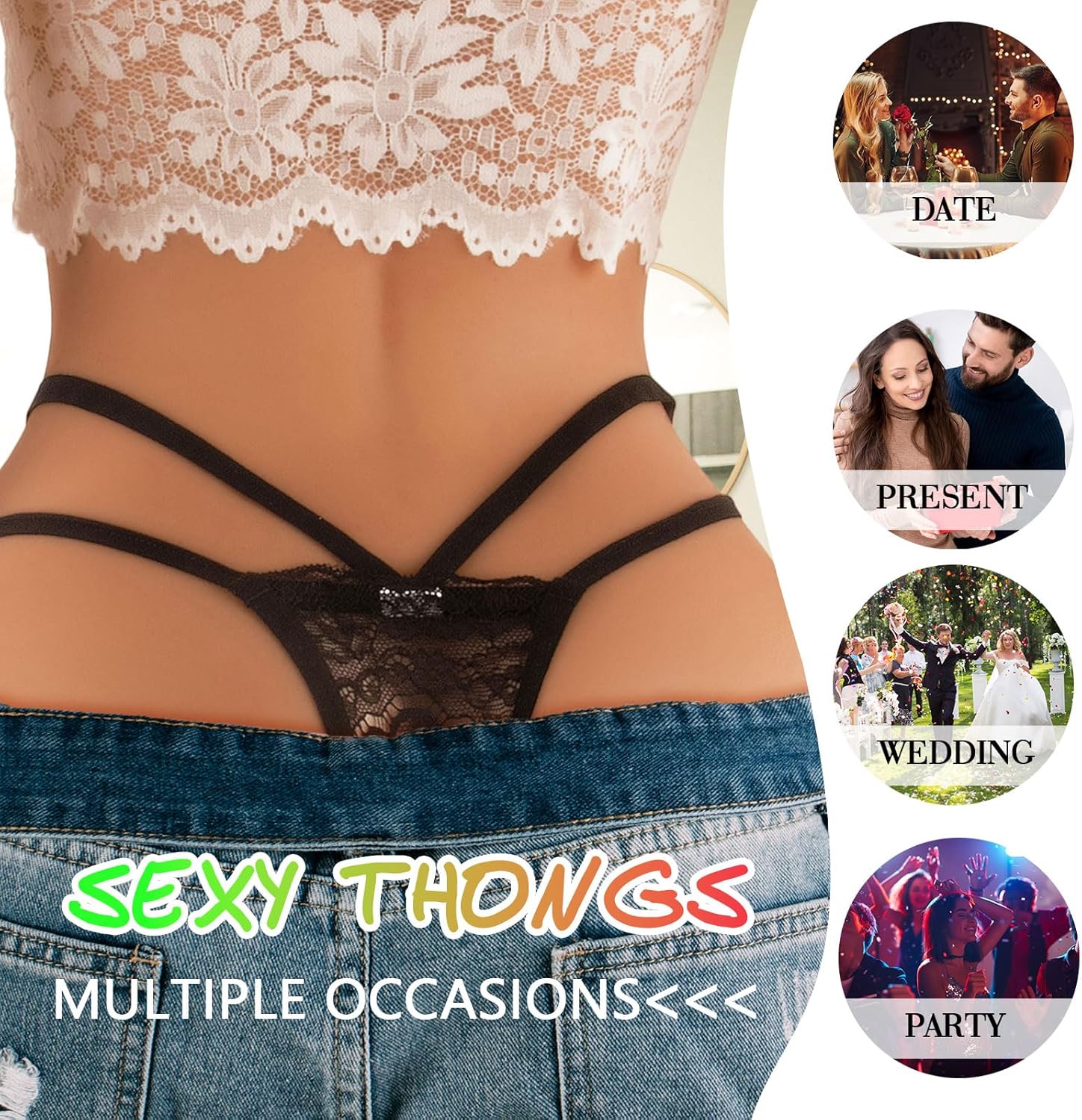 G String Thongs for Women Underwear Floral Lace Thongs Mid Waist Panties Briefs - Image 4