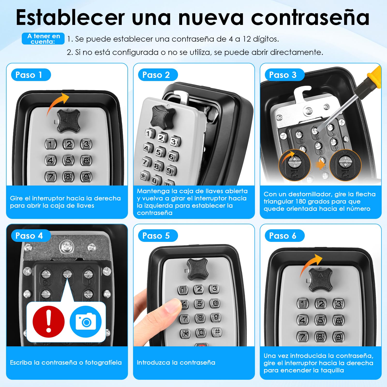 Cajetin para Llaves con Código 12 Dígitos, Caja Fuerte Exterior Grande para Pared, Ultra Resistente e Impermeable, Seguro para Llaves de Hogar, Oficina, Garaje o Escuela