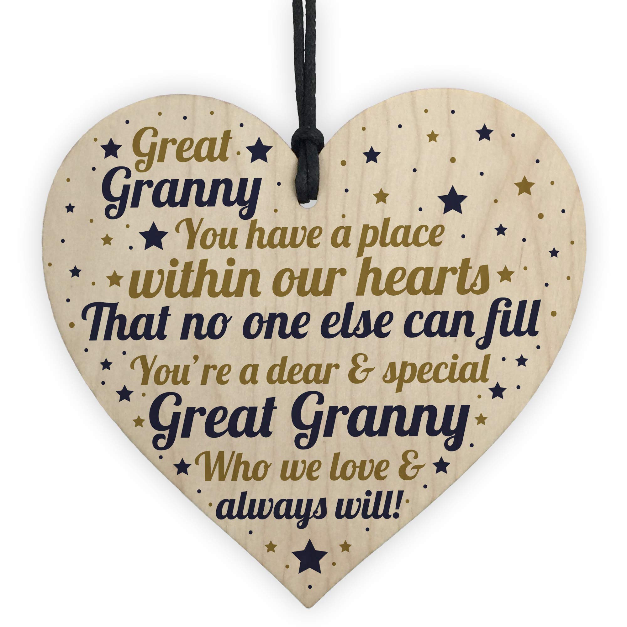 Red Ocean THANK YOU Love Great Granny Wooden Heart Gift Birthday Christmas Keepsake Plaque