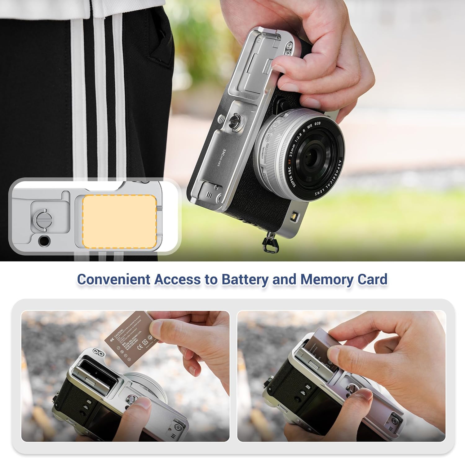 X-E5 L-Shape Hand Grip with Shutter Button for Fuji Fujifilm XE5 XE-5 Handgrip Handle Compatible with Peak Design Capture Camera Clip, Built-in SD Card Slot & Arca Quick Release Design - Black(NO SD) - Image 4