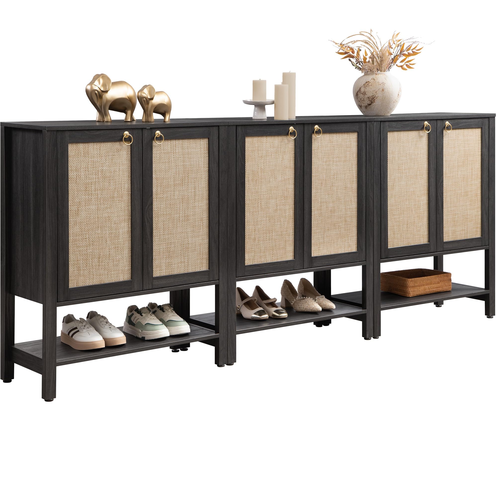 SICOTAS Rattan Shoe Cabinet with Storage, 5 Tier, 3 Pieces