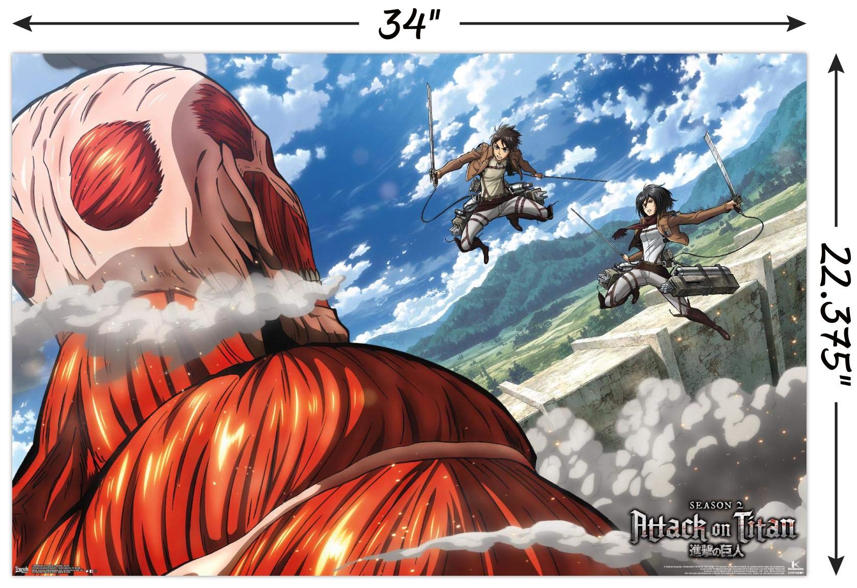Amazon Com Trends International Attack On Titan Double Team Wall Poster 22 375 X 34 Premium Poster Mount Bundle Posters Prints