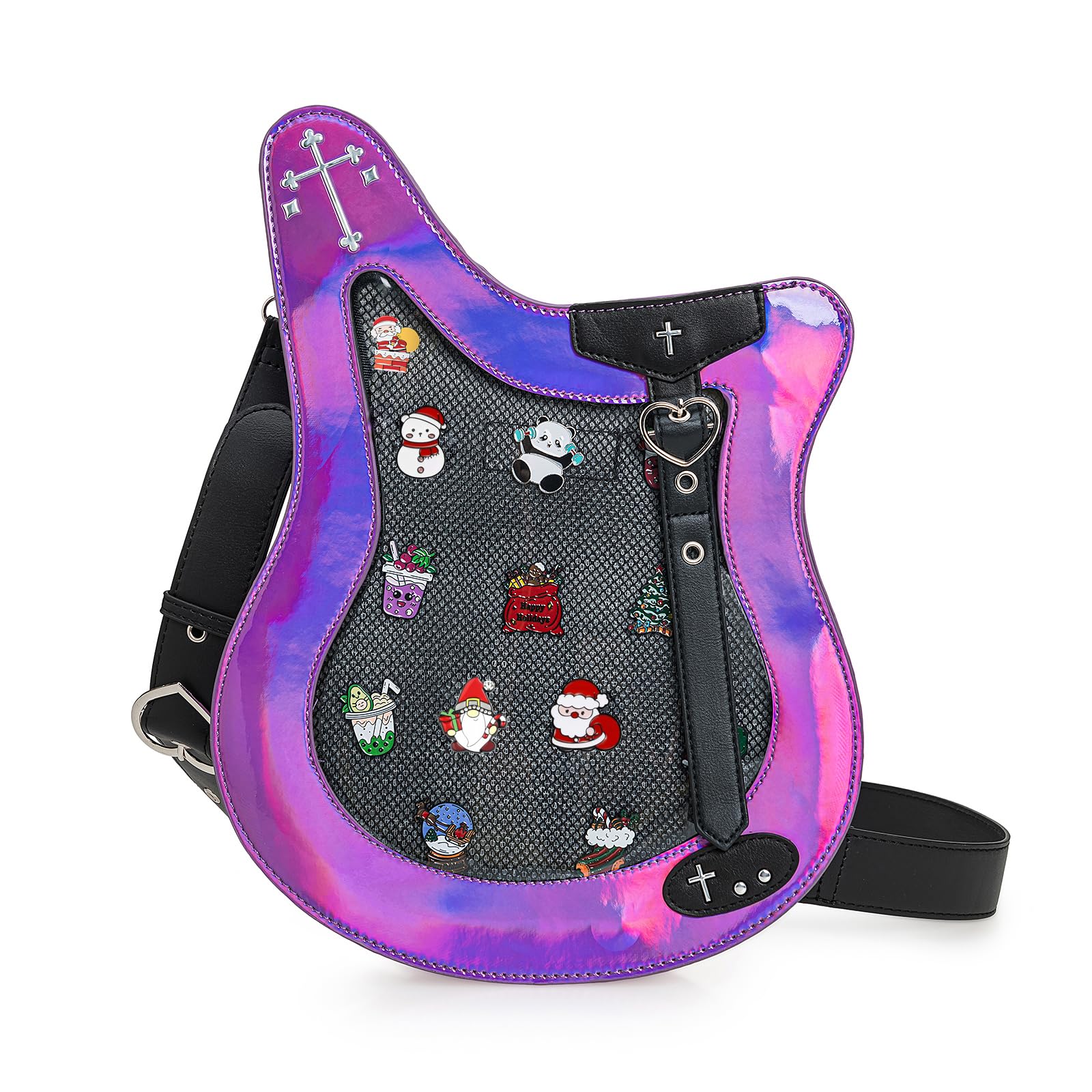 ZAROXOXS Rock Metal Guitar Ita Bag Crossbody Shoulder Bags Kawaii Cute Clear Window Pin Insert with a Removeable Strap