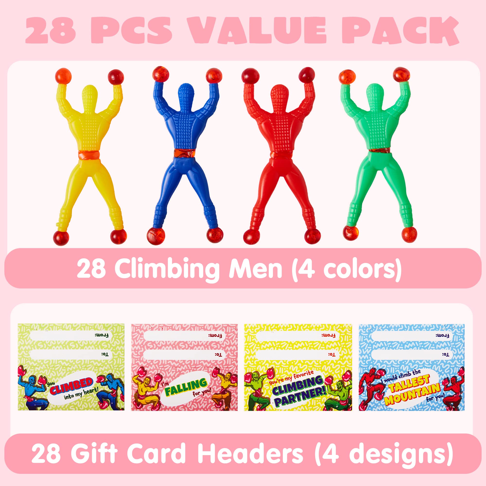 JOYIN 28 Stück Klebrige Wandkletter-Männer, Squishy-Spielzeug, Stressabbau-Spielzeug für Kinder, Valentinstagsparty-Geschenke, Klassenzimmer-Austauschpreise, Geschenk-Grußkarten