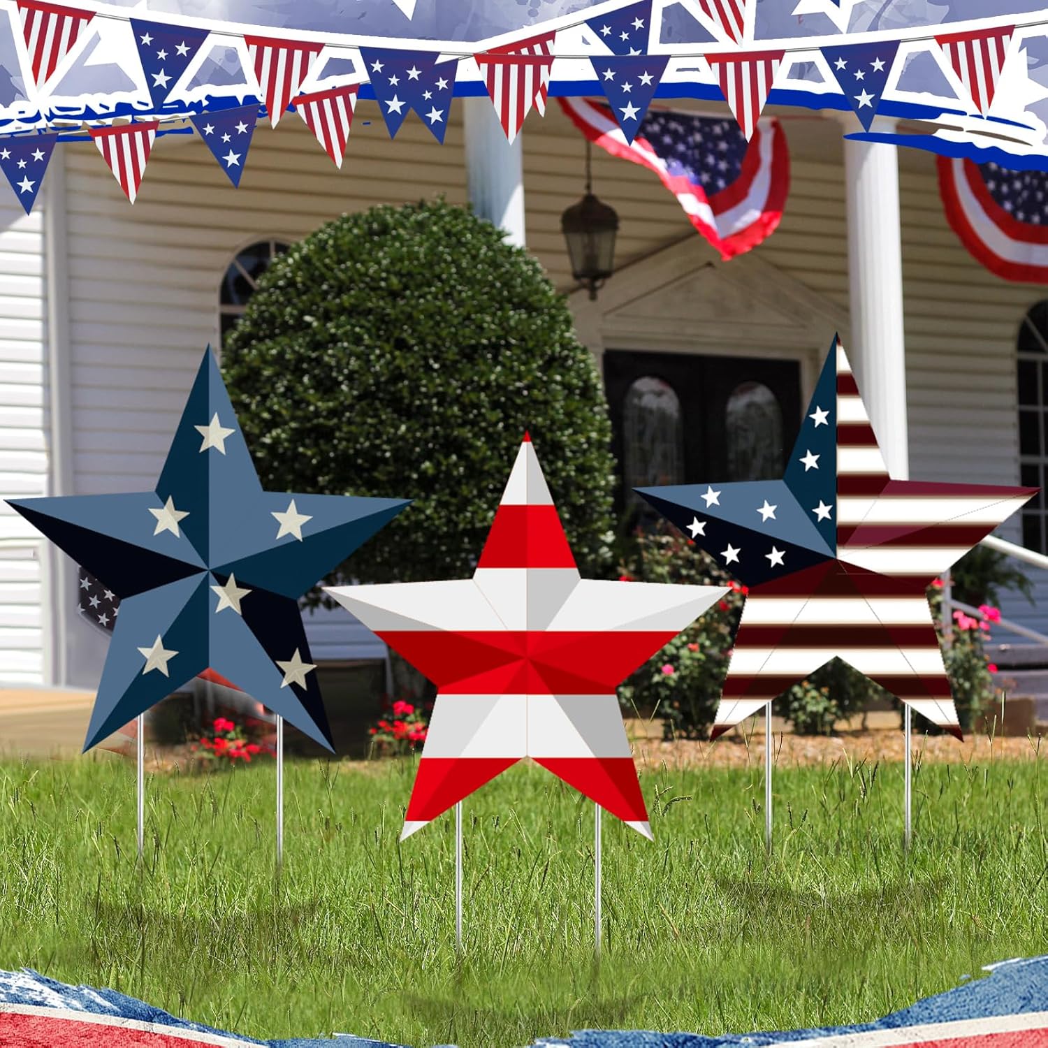 Pickmesh 3 Pcs Metal Memorial Day Yard Signs 27.8'' H Garden Stakes Outdoor Waterproof Patriotic Lawn Signs for 4th of July Independence Day USA 250th Anniversary Patio Walkway Pathway Decorations