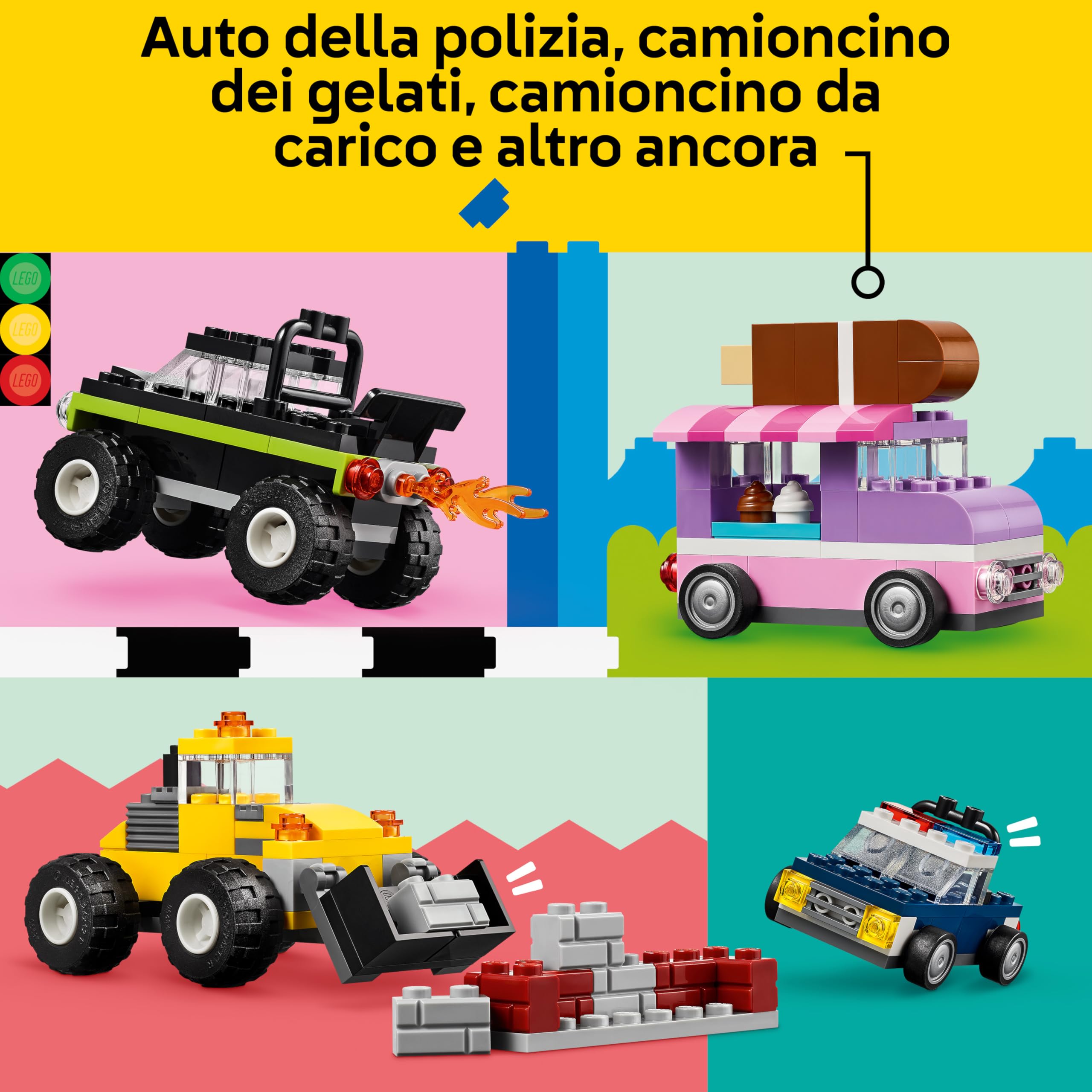 LEGO Classic Veicoli Creativi, Modellini di Auto Colorate da Costruire in Mattoncini, Set con Macchine Giocattolo per Bambini e Bambine, Ragazzi e Ragazze da 5 Anni in su 11036