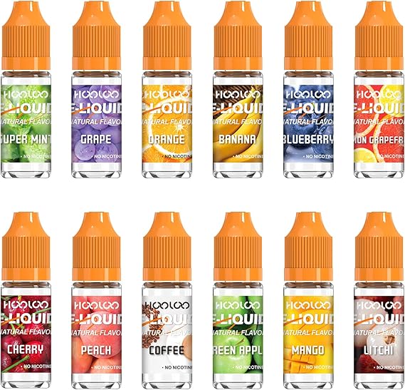 HOOLOO Vape Liquid No Nicotine, 12 Packs 10ml Multi Flavours Shortfill