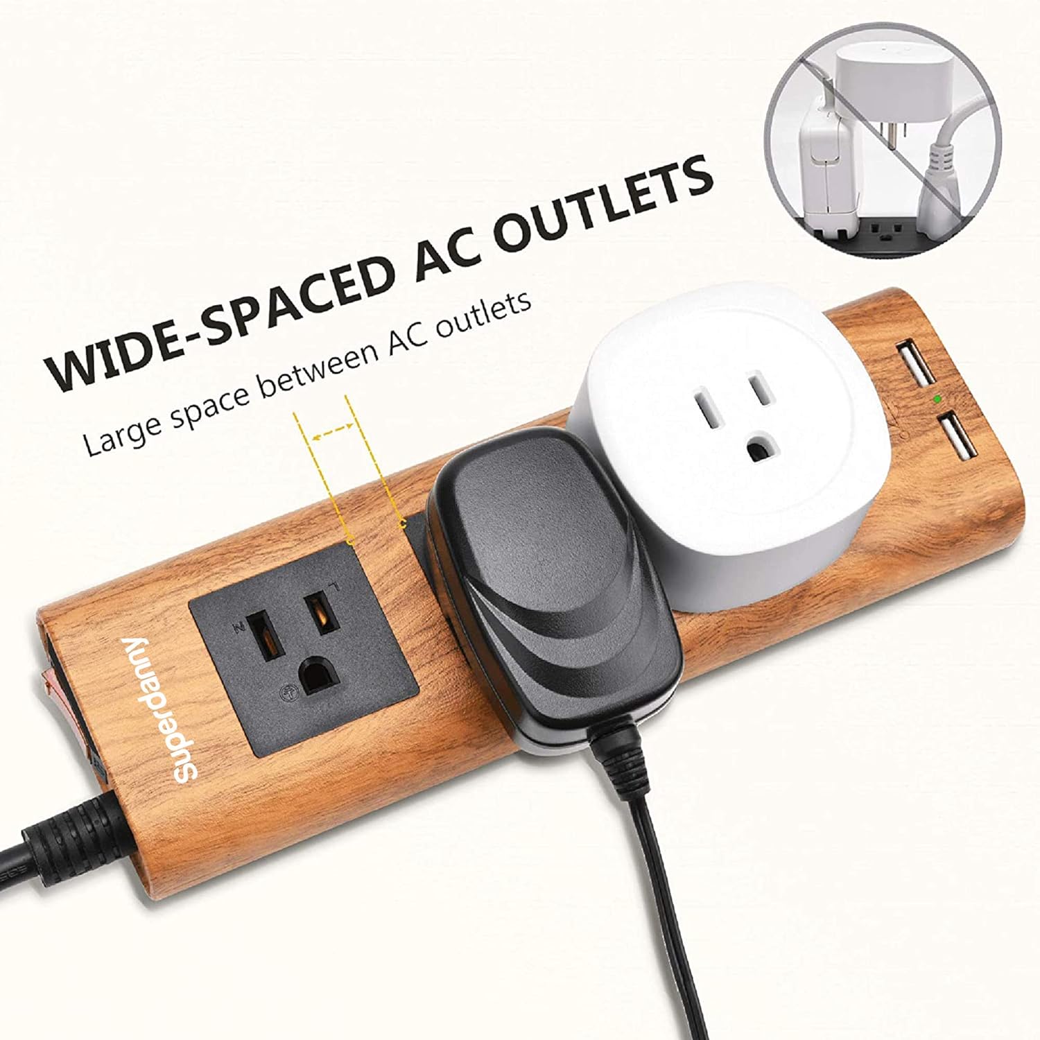Crаzу Clеаrаnсе SUPERDANNY Surge Protector Power Strip Wood Grain Desktop Charging Station 10 ft Extension Cord 3 Outlet 2 USB Fire-Retardant with Fastening Cable Tie for iPhone iPad Computer Home Office