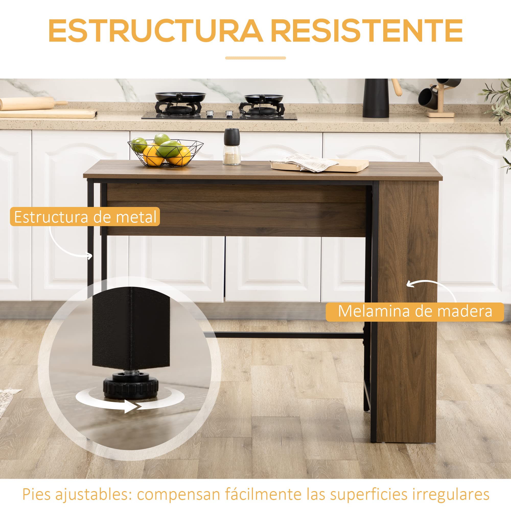 HOMCOM Mesa de Bar Extensible Mesa Alta de Bistró 120x76x91,4 cm Marrón
