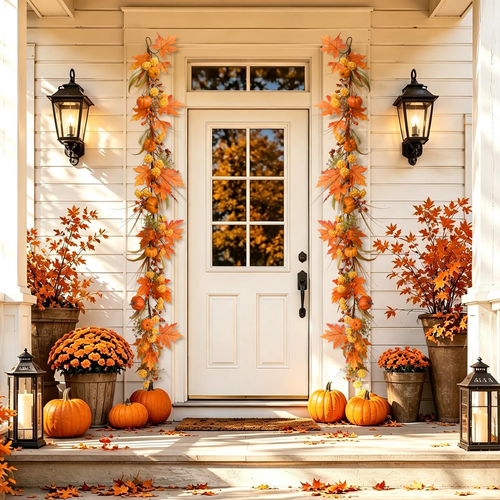 Guirnalda de otoño de 6 pies con luces, calabaza y hoja de arce para