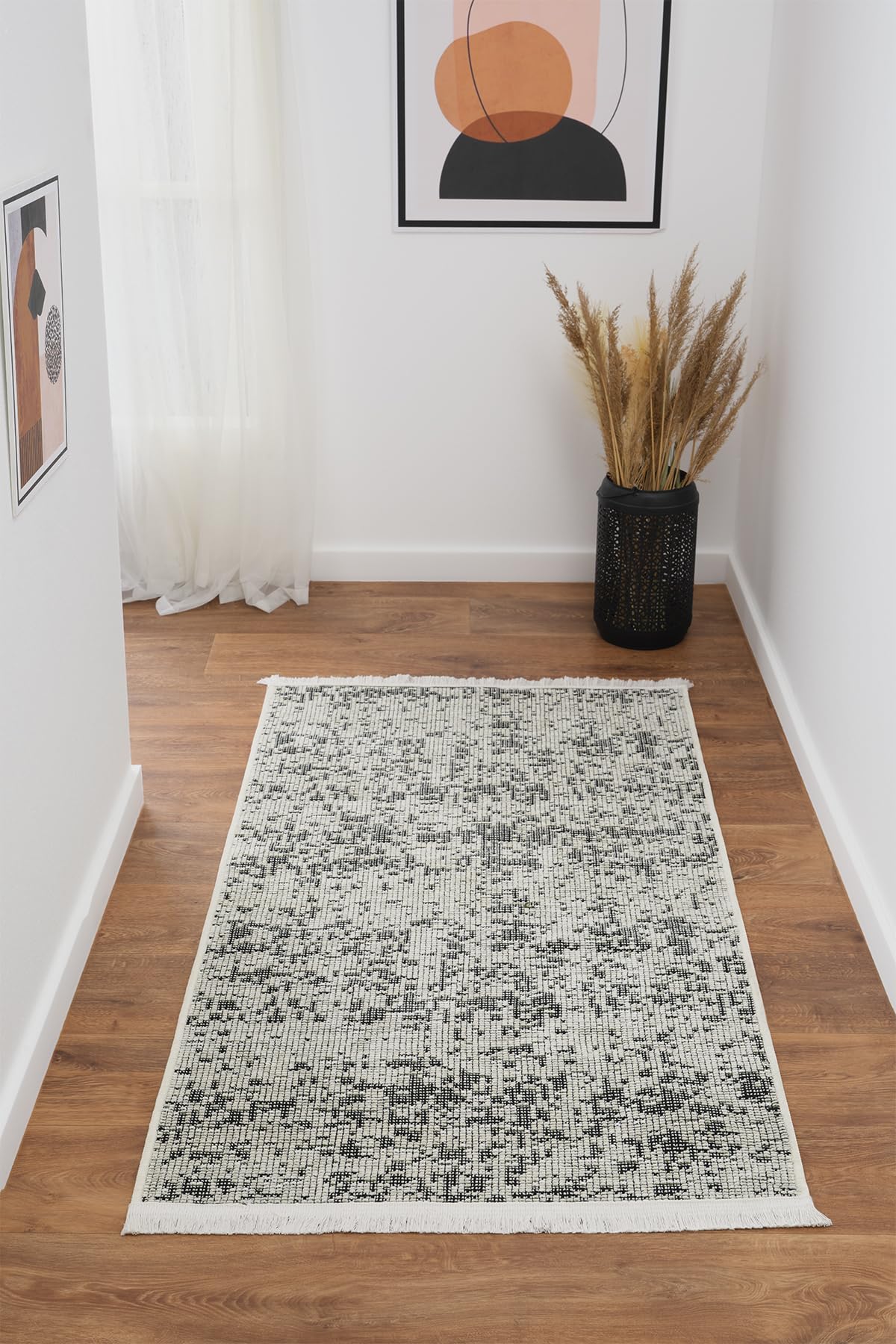 Ruglenza Woven Area Rug - Wool Blend Carpet, Modern Easy Clean Rug for Living Room, Anti Slip Backing, Elegant Durable Home Decor (Cream/Dark Green, 80 x 150 cm)