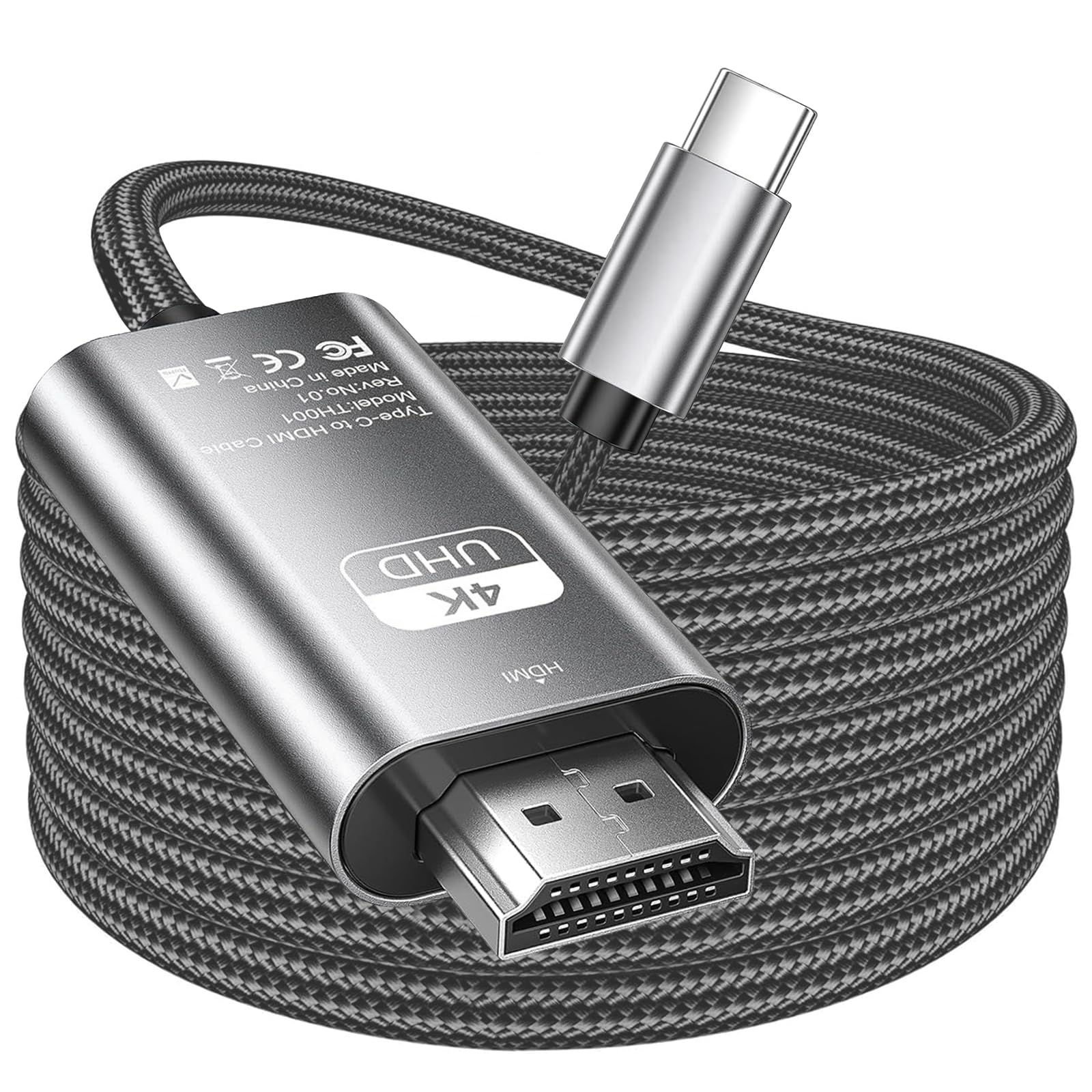 AvigersUSB C to HDMI Cable 2M,[4K@60Hz High-Speed] Type C to HDMI, Thunderbolt 4/3 to HDMI Cable Compatible with iPhone 15 Series, MacBook Pro/Air/Mini, iPad Pro/Air, Galaxy S24/S23/S22,Switch