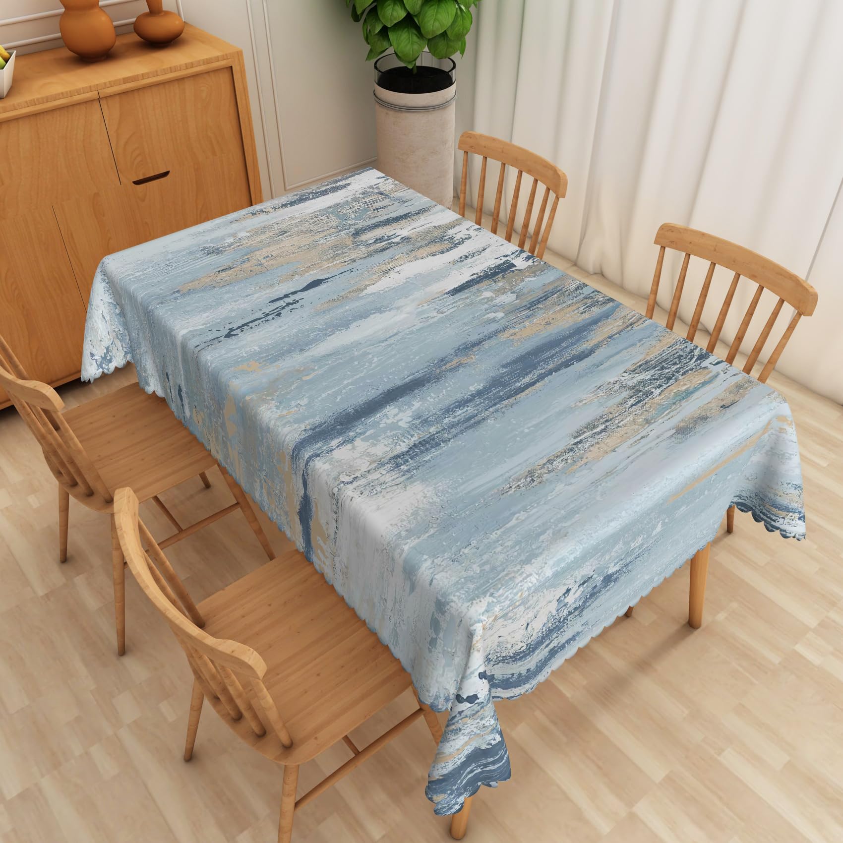 SHATSS Mantel Navidad Azul Blanco Rectangular Efecto,Mantel Impermeable Antimanchas, Antimanchas Decorativo para Casa Comedor Cocina,Salón Cumpleaños 140 X 200 Cm