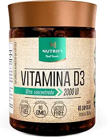 Nutrify - Vitamina D3 60 Caps - 50 mcg por Cápsula - Saúde Óssea e Imunidade - Sem Glúten