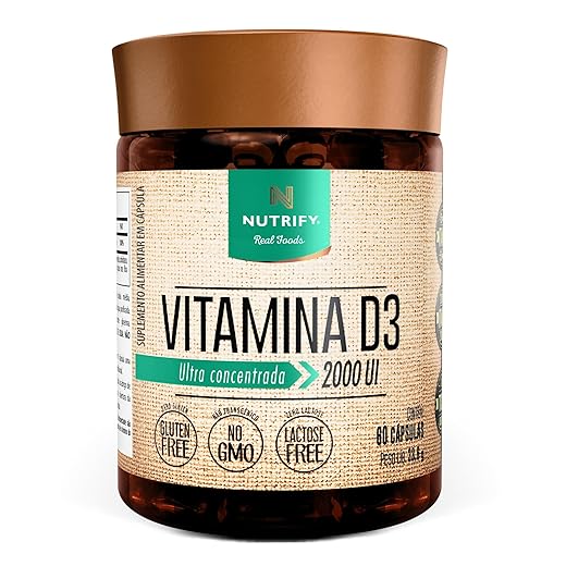 Nutrify - Vitamina D3 60 Caps - 50 mcg por Cápsula - Saúde Óssea e Imunidade - Sem Glúten