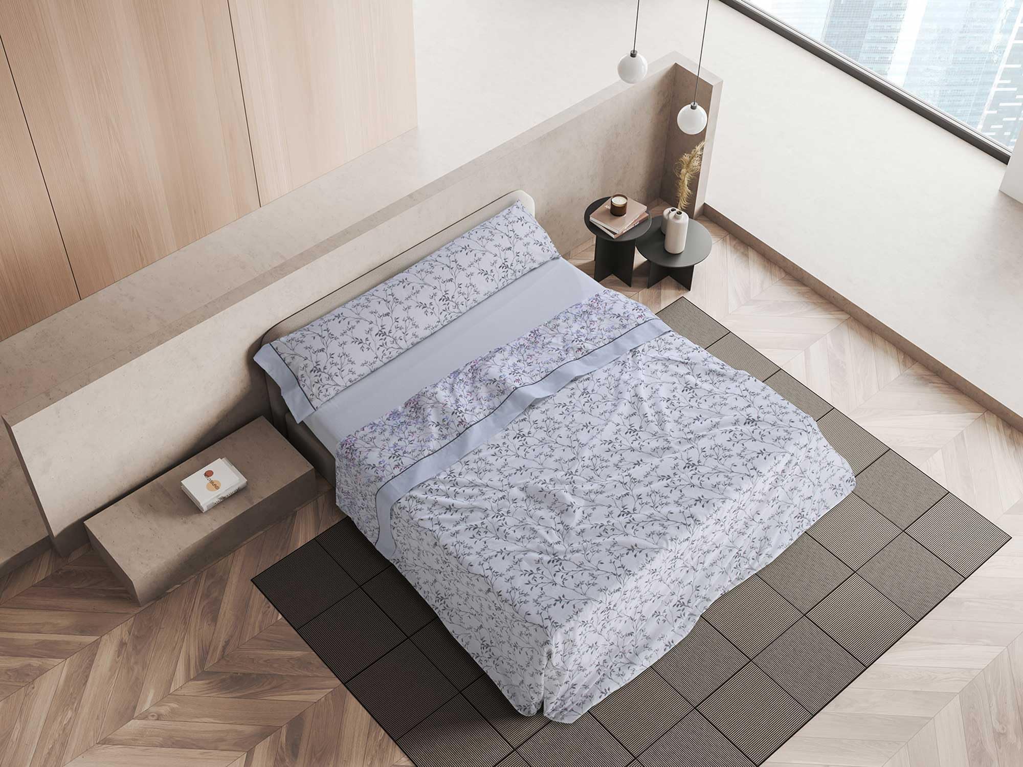 Mora - Juego de sábanas algodón Combinado + Fundas de Almohada - 3/4 Piezas - 144 Hilos - diseño Estampado Entretiempo - Modelo M89