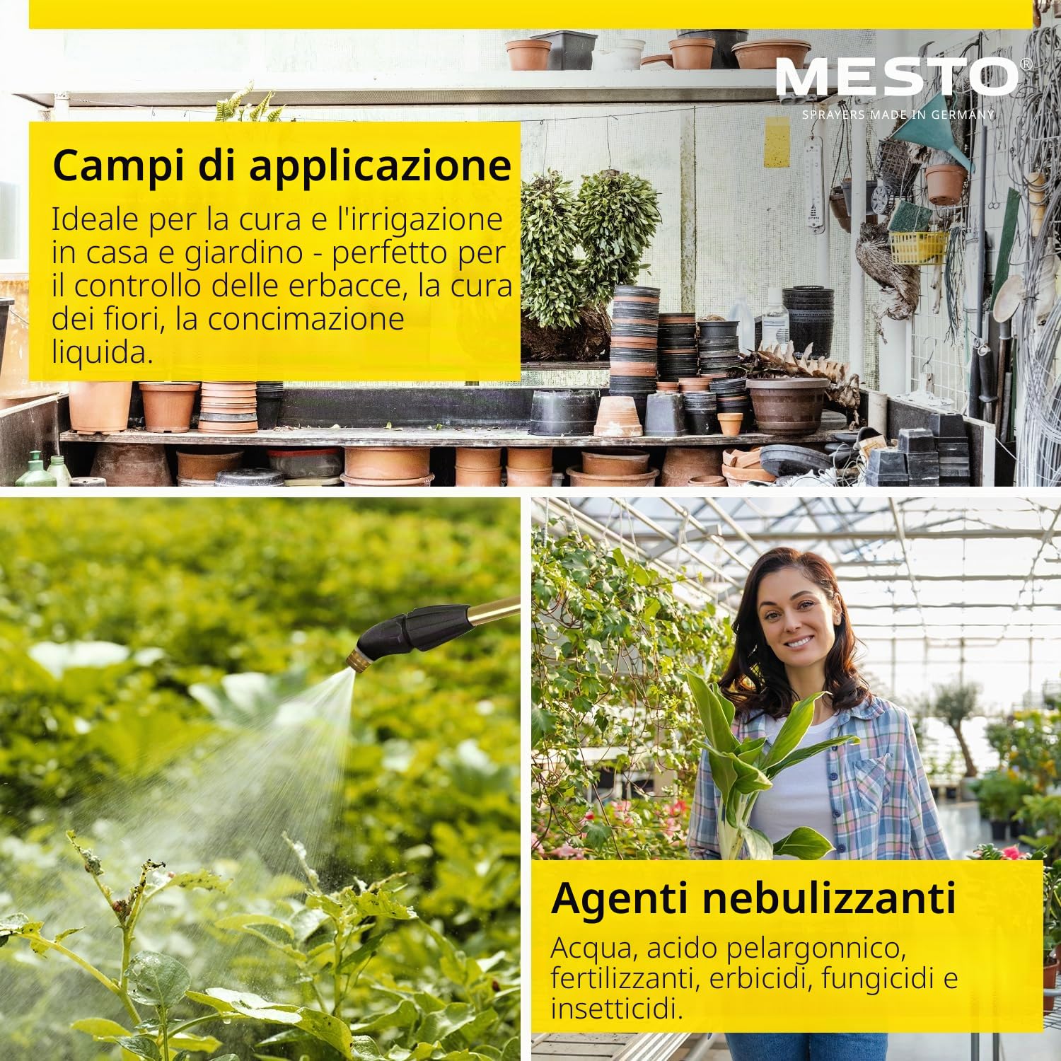 MESTO Set professionale di 5 spruzzatori a pressione da 5 l, con filtro di riempimento MESTO, 120 mm, spruzzatore a pressione da 3 bar, flacone spray per casa e giardino, per piante e piante