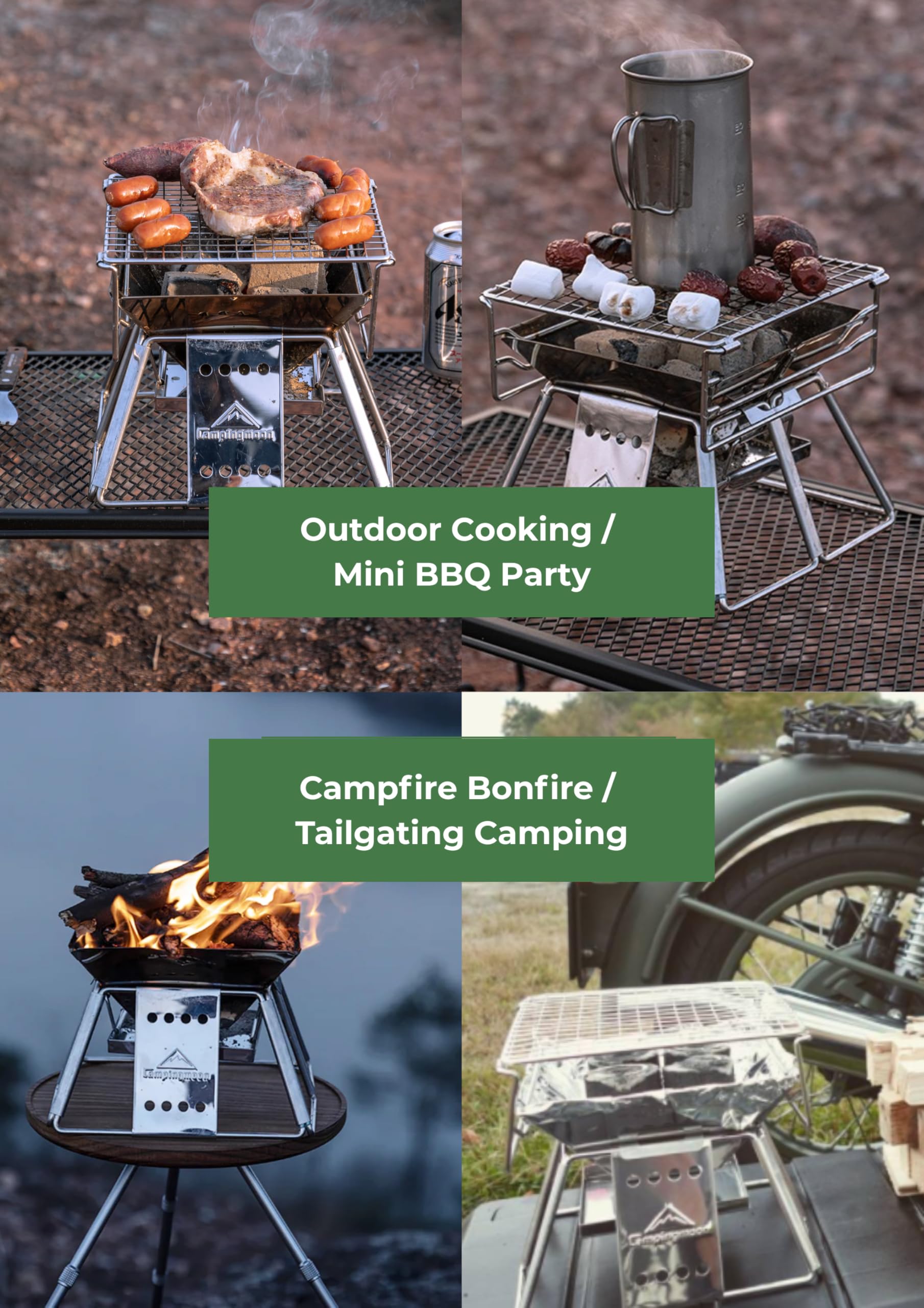 CAMPINGMOON Mały rozmiar przenośny grill stołowy ze stali nierdzewnej z torbą do przenoszenia X-MINI
