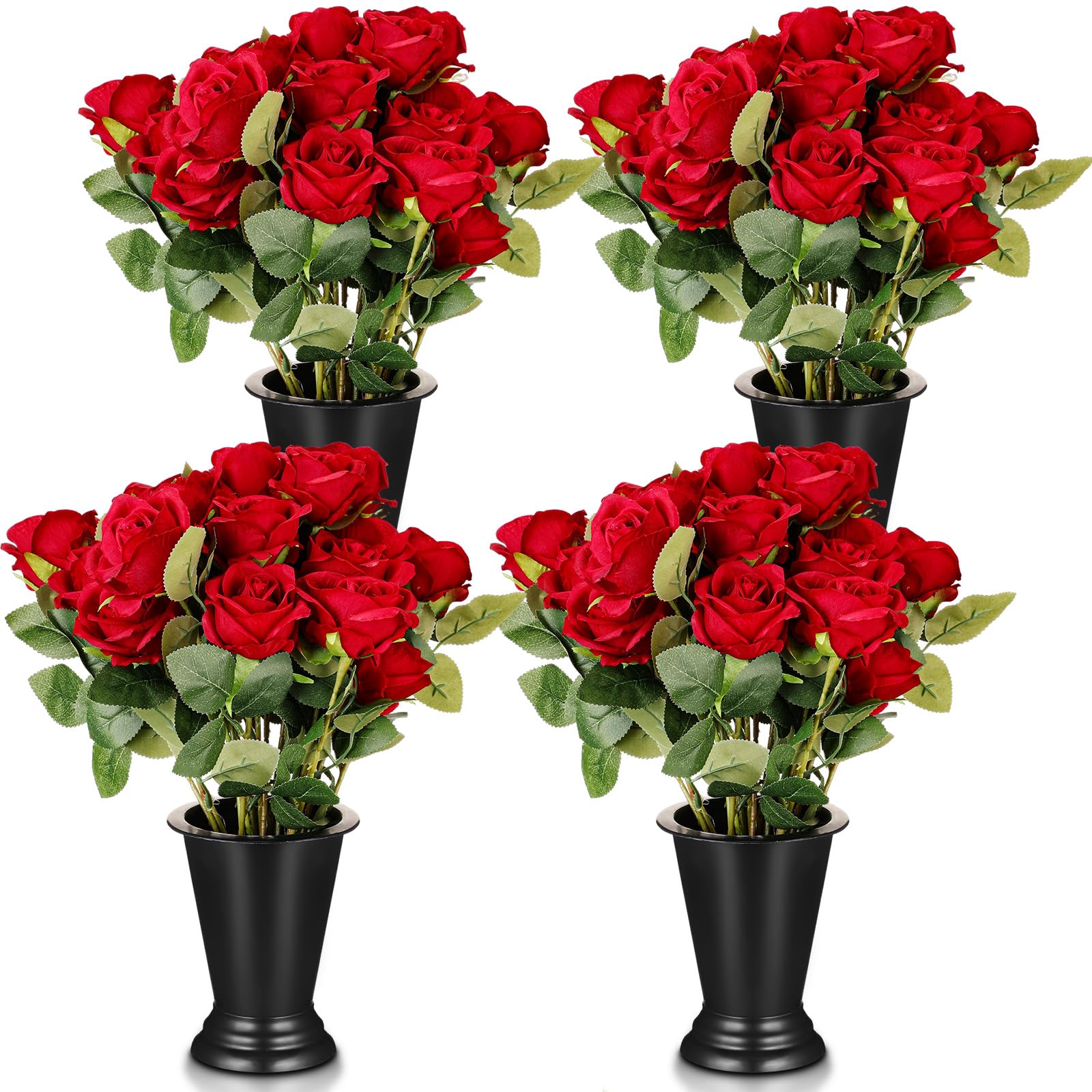 Roshtia 4 Set Derby Day Party Run for the Roses Centerpieces Horse Racing Party Potted Artificial Red Rose Flowers Racehorse Themed Tabletop Supplies
