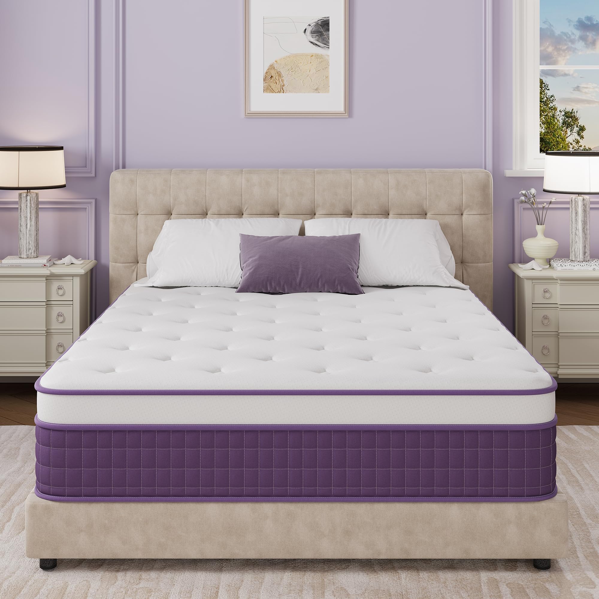 Queen Mattress 12 inch,Purple Queen Size Mattress in a Box,Cooling Gel Infused Memory Foam and Pocket Spring,Medium Firm,Pressure Relief,CertiPUR-US (Queen (U.S. Standard)