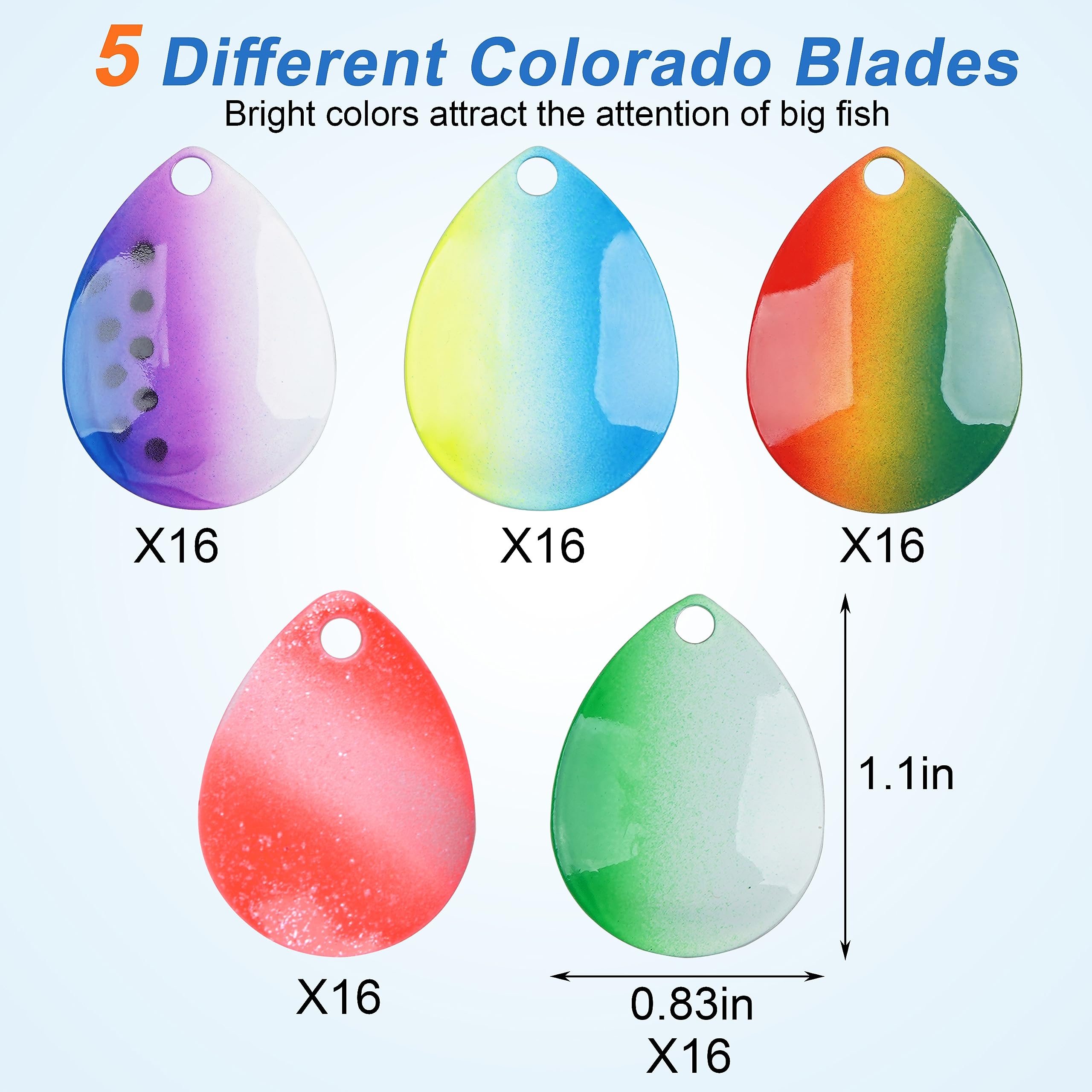Spinner Blades Fishing Lures Kit - 80pcs Colorful Colorado Blades DIY Lure Making Supplies Inline Spinners Spoons Rig Making for Walleye Salmon Trout Bass