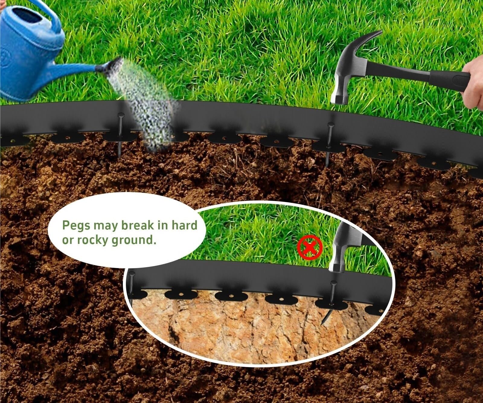 Borde de Jardín 5–30m con 15–90 Estacas, Bordura Césped en L 5cm, Separador de Césped y Grava en PE para Caminos y Parterres(Gris,6cm*15m+45 Nails)
