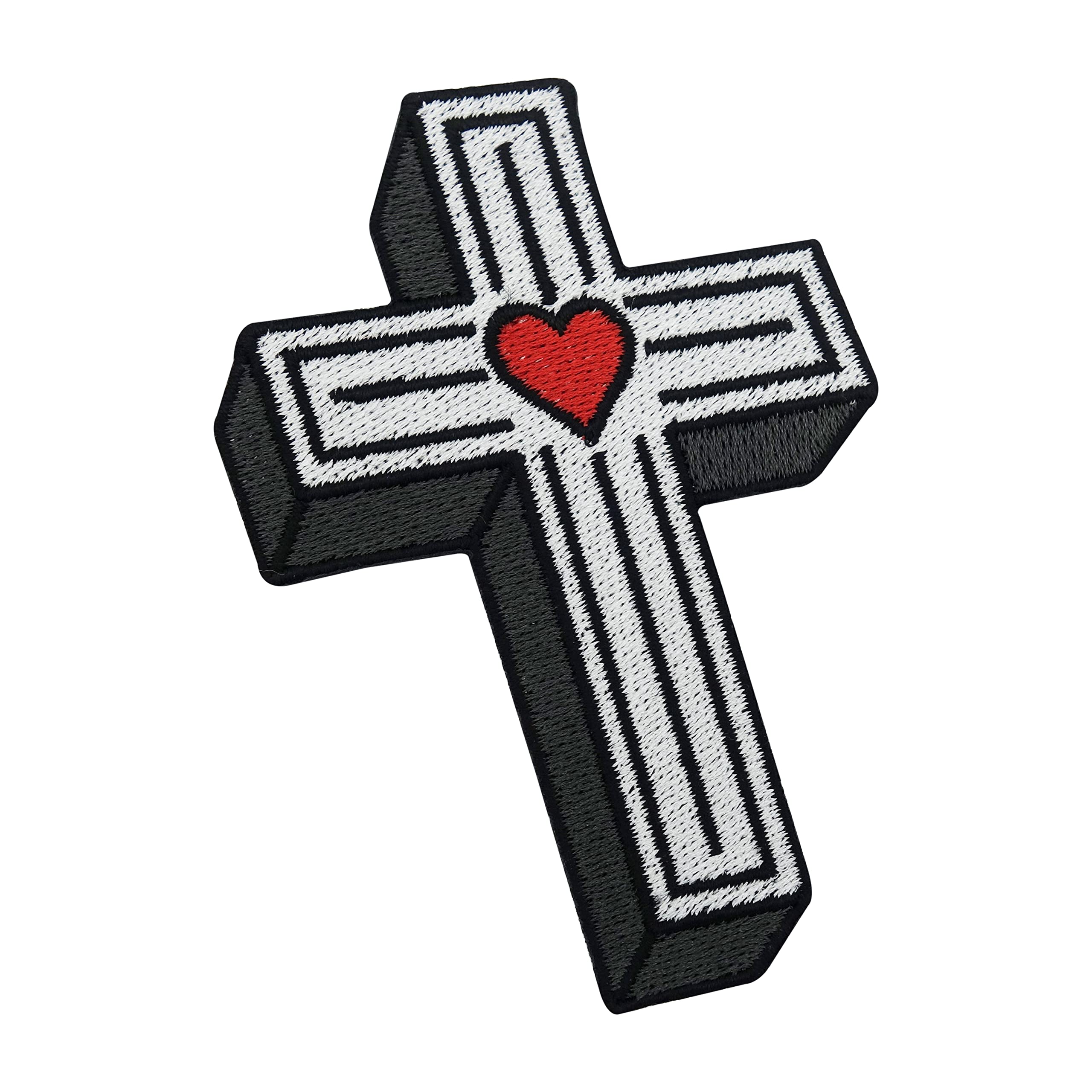 Finally Home Kruis met hart-patch om op te strijken, retro tattoo-patches, metalen kruis-strijkplaatje, biker opstrijkbaar, Jezus patch