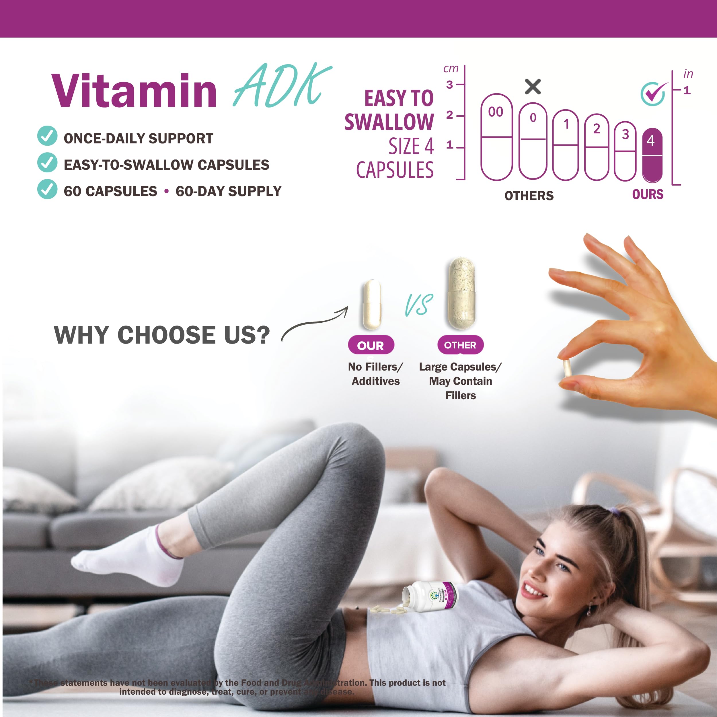 NatureGenX ADK Vitamin Supplement – Vitamins A, D3 & K2 MK-7 for Bone Health & Calcium Absorption – Gluten-Free, Non-GMO, Soy-Free – 60 Capsules (2-Month Supply) — Amazon image 6