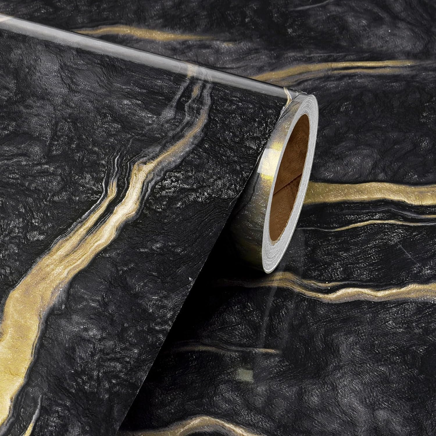 Livelynine 36 Inch Marble Peel and Stick Countertops Waterproof Black and Gold Wallpaper Kitchcen Countertop Contact Paper Self Adhesive Table Counter Top Covering Sticky Wall Paper 197" L Extra Wide 36" x 197" Black and gold marble