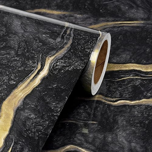 Miniatura 10 de Livelynine Papel adhesivo de mármol negro y dorado para encimeras, papel tapiz de mármol impermeable, despegar y pegar, paredes de baño, cubierta de