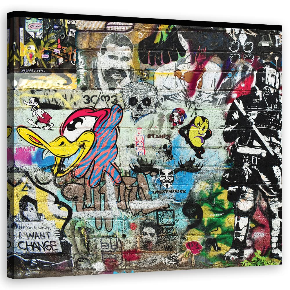 Feeby Stampa su Tela XXL Arte di strada Graffiti Astrazione Pop Art 80x80 cm d' Arte Moderna Design Vintage Murale multicolore