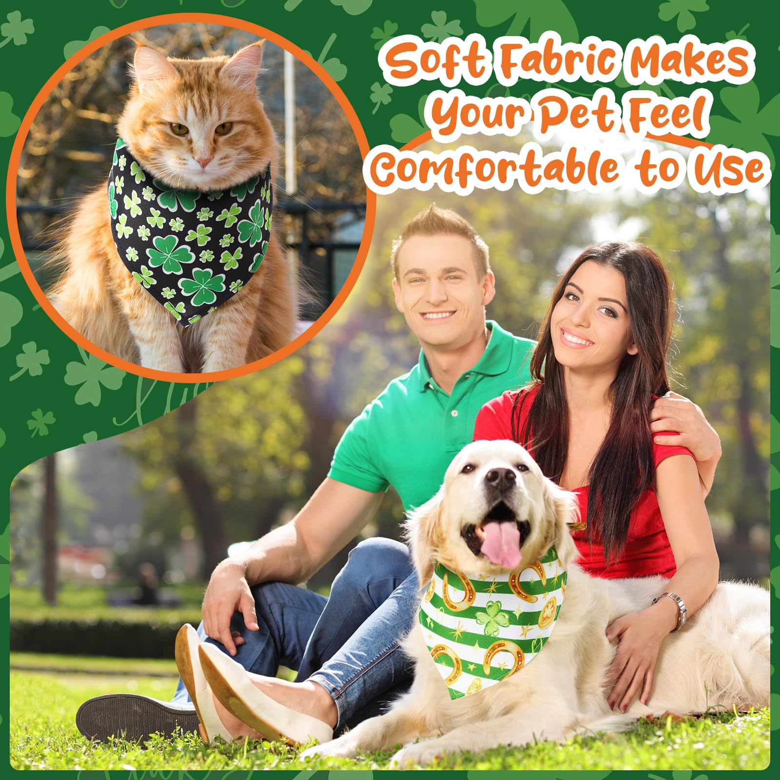 Reginary 72 Packungen Hundehalstücher St. Patricks Day PET Halstücher Irisches Dreieck PET Schal Kleeblätter PET Lätzchen Waschbar PET Bandanas Verstellbares Hundehalstuch für kleine, mittelgroße und
