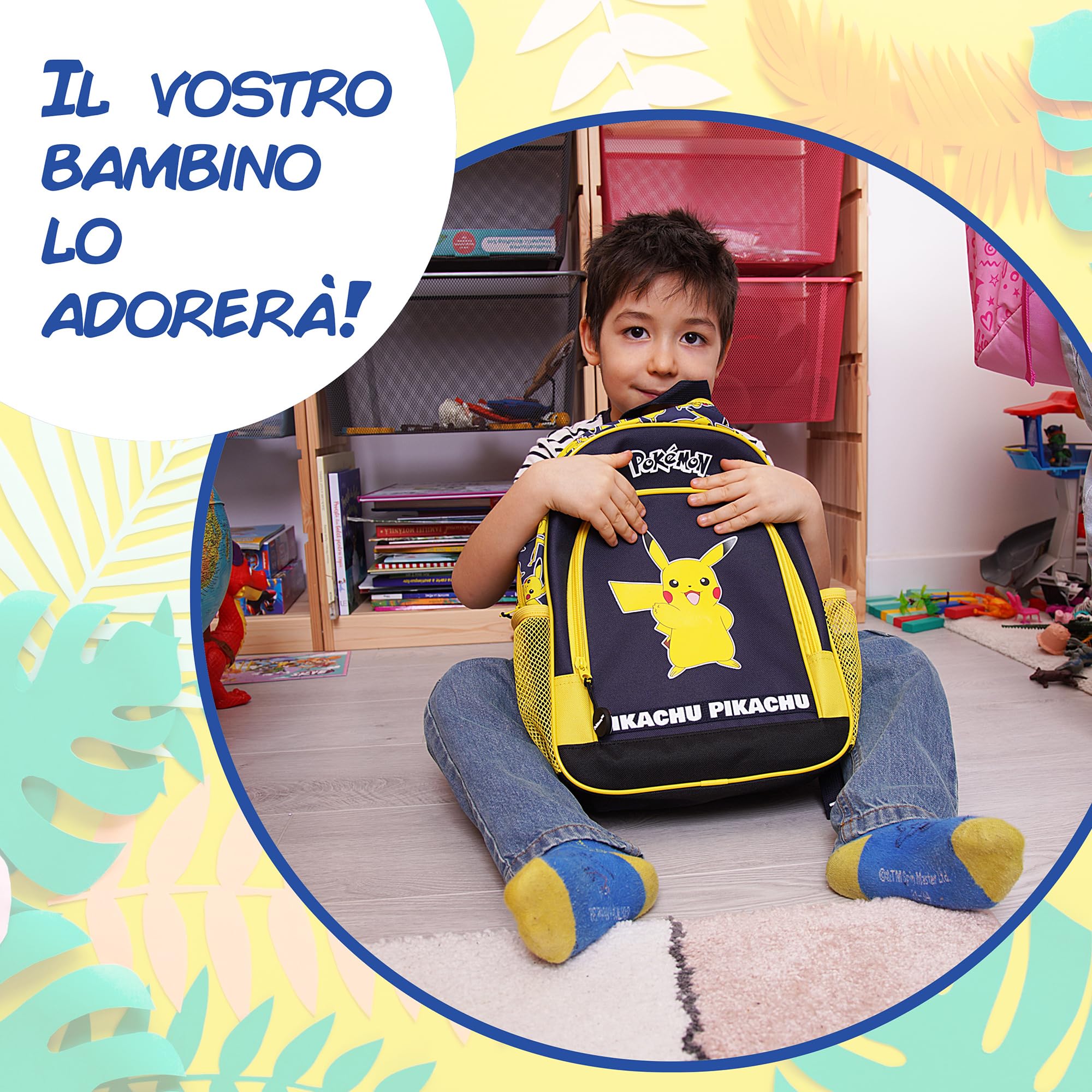 Pokémon - Zaino per bambini - Cartella per bambini materni CP primaria - Borsa scuola - Pikachu Idea Regalo, Nero, 5-10 ans, Stile di vita (Blu)