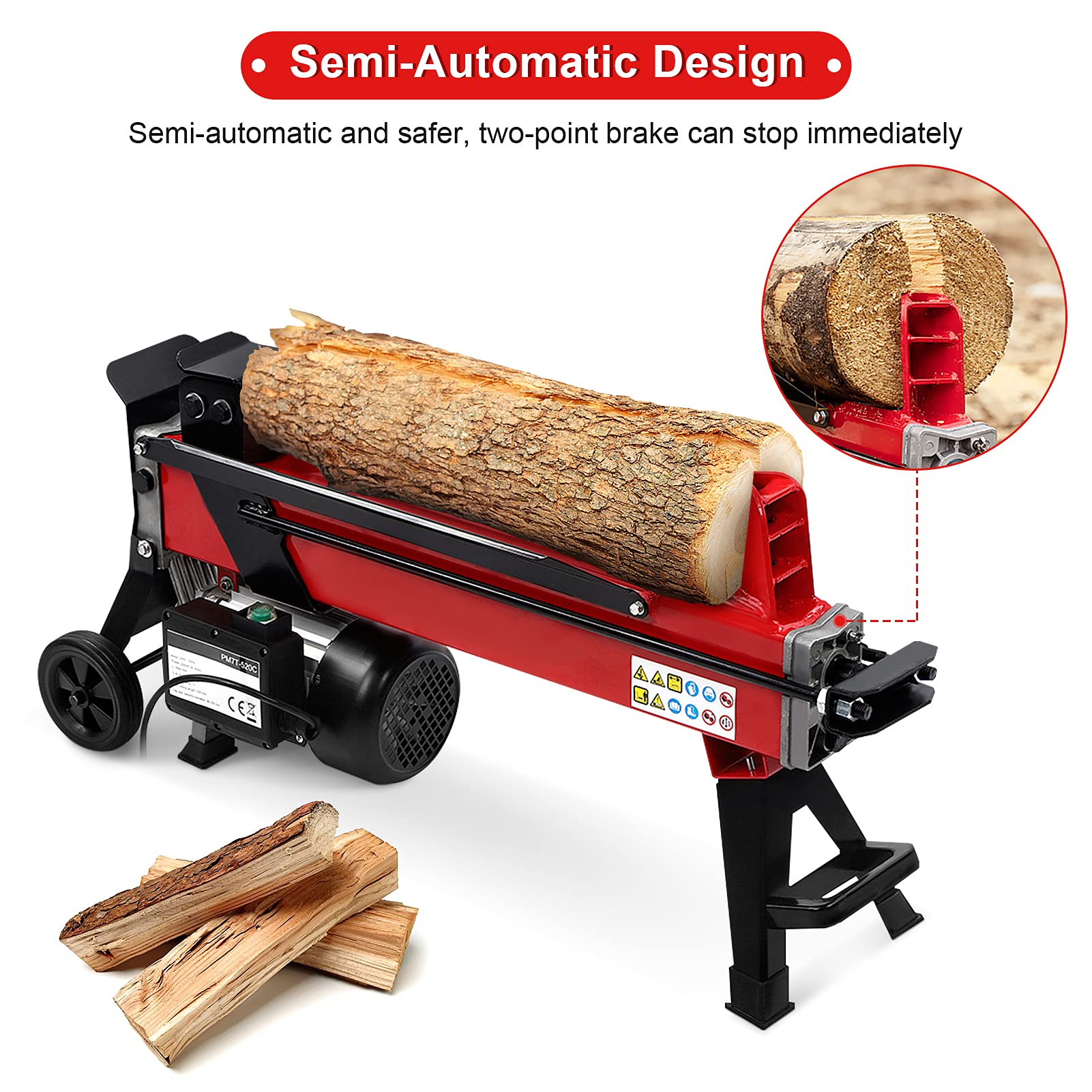 Electric Log Splitter Hydraulic Wood Cutter, 7 Ton Hydraulic Wood