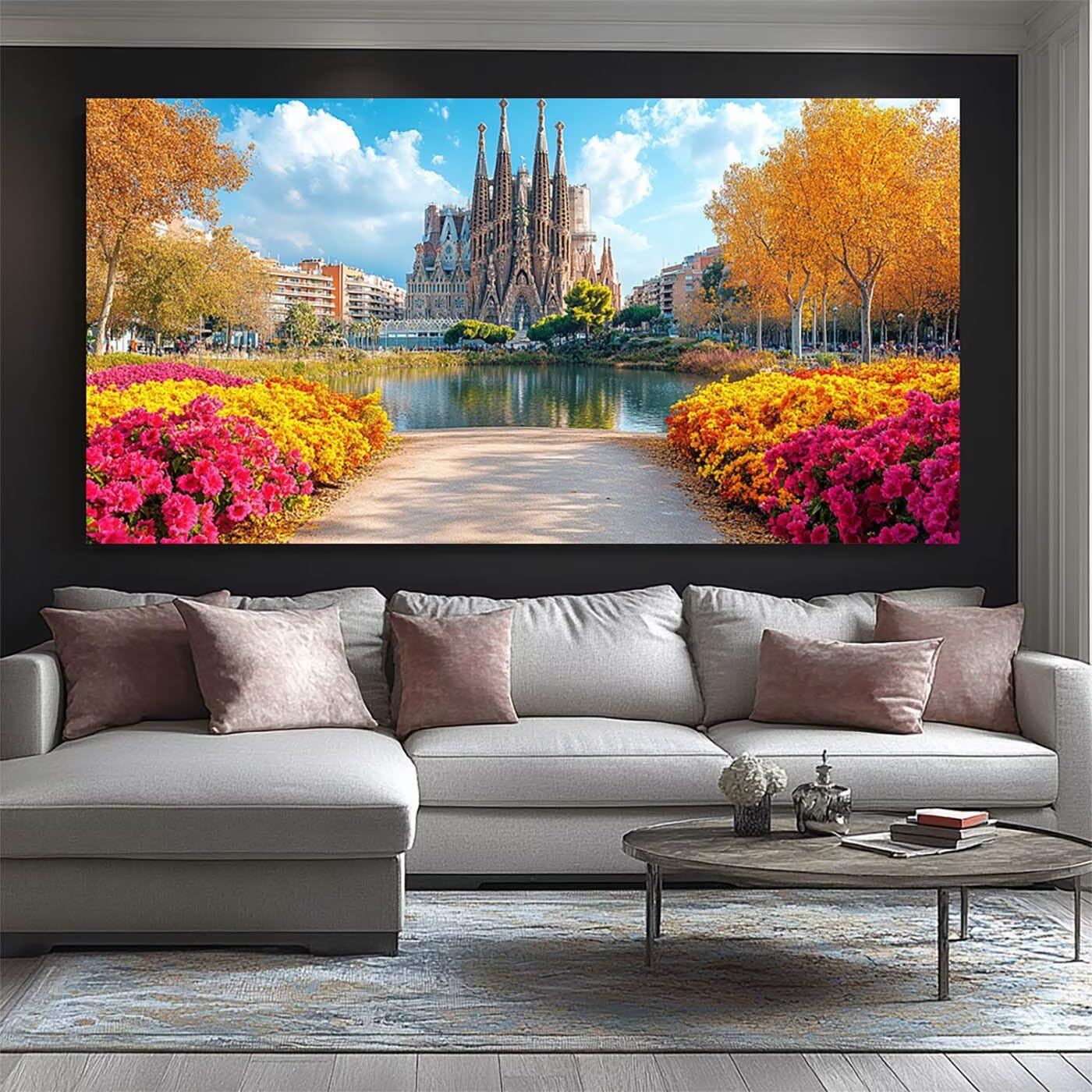 Malarstwo diamentowe Katedra Sagrada Family, malowanie diamentami według numerów krajobraz, diamenty kryształowa sztuka malarstwo numerowane 70 x 140 cm zestaw do haftu krzyżykowego malarstwo