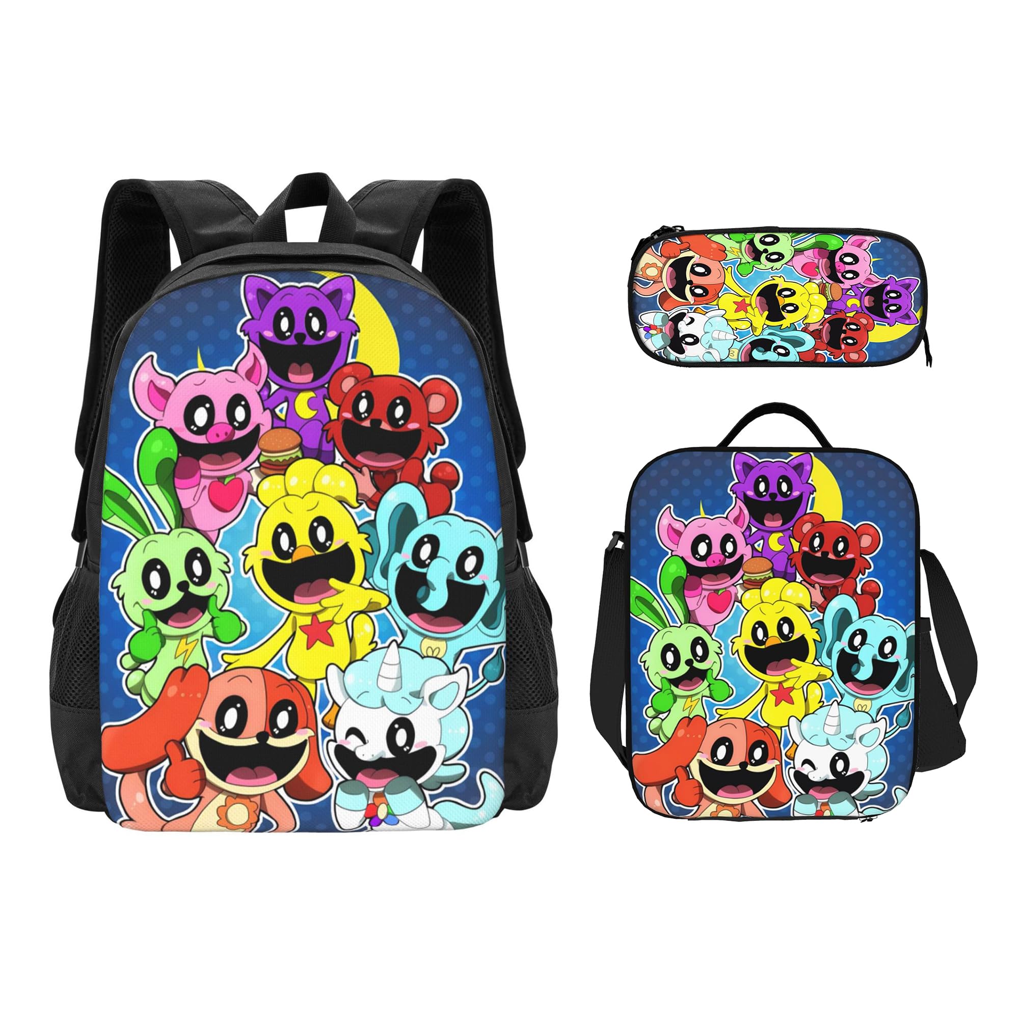 Smil.ing Crit.ters Dogday Backpack Cute School Backpack Cartoon Back Pack School Book Bag Lightweight Schoolbag With Lunch Bag Box And Pencil Case For Boys Girls Gifts