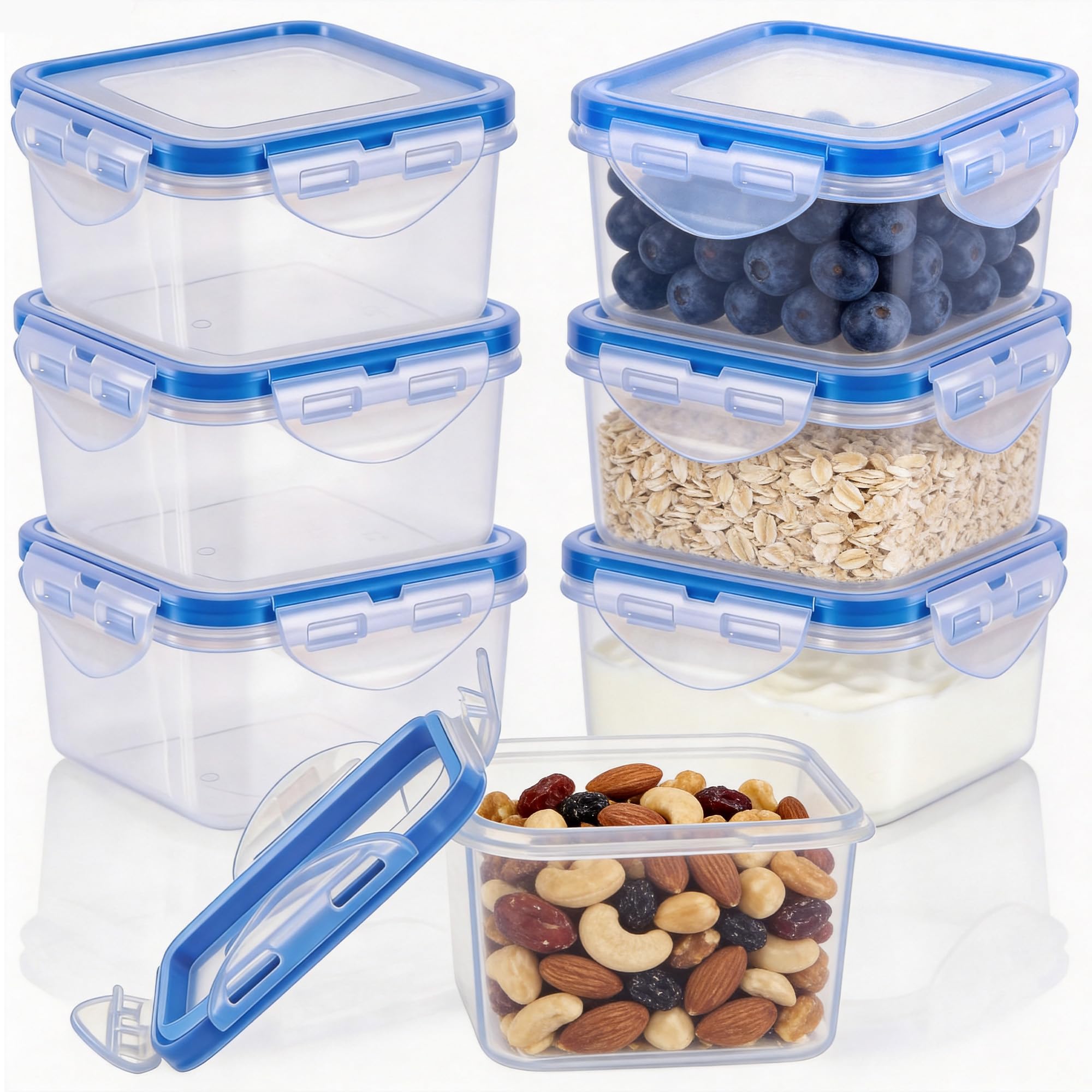 7Pcs 430ml Square Small Plastic Food Containers with Lids Airtight