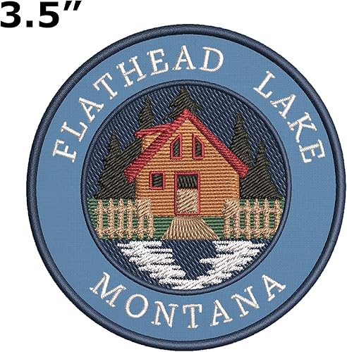 Miniatura 6 de Cabin by The Lake - Flathead Lake - Montana - Parche decorativo bordado de 3.5 pulgadas para planchar o coser, para vacaciones, recuerdo, viajes,