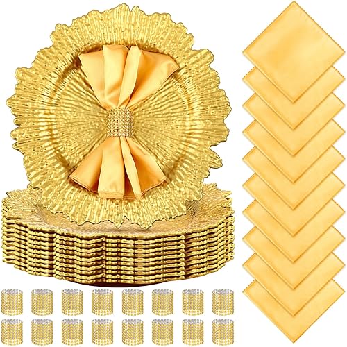 Tanlade 72 platos de carga a granel, 24 cargadores de platos de arrecife floral de 13 pulgadas con 24 servilleteros y 24 servilletas de tela,