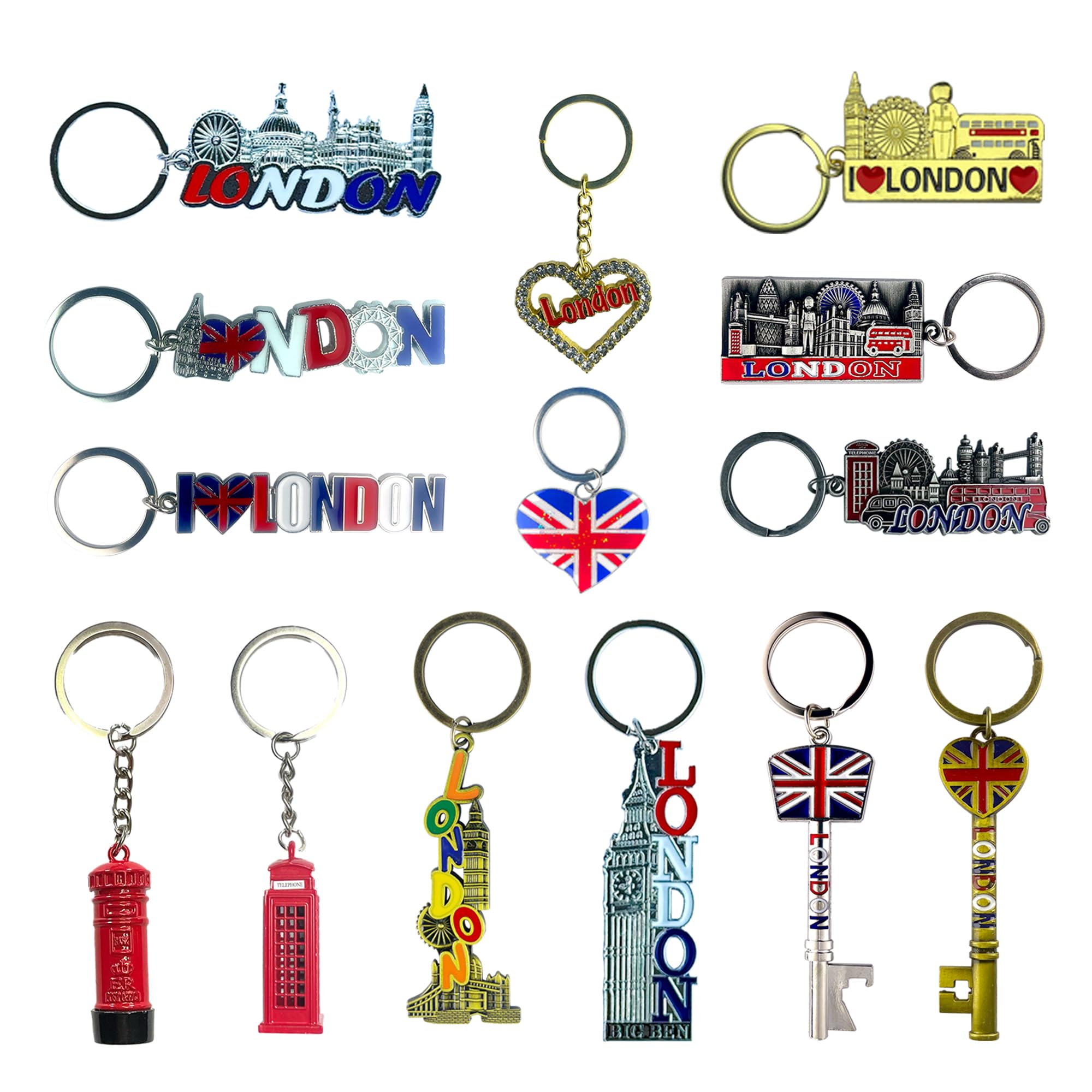 Lilaj Unisex Multicolour Pack - 12 London Souvenir Memorabilia Keyrings Iconic Uk Travel Gift Set British Landmark Keychains With Big Ben, Red Bus, Telephone Booth Metal Collectable Keepsake For Tourists And Collectors