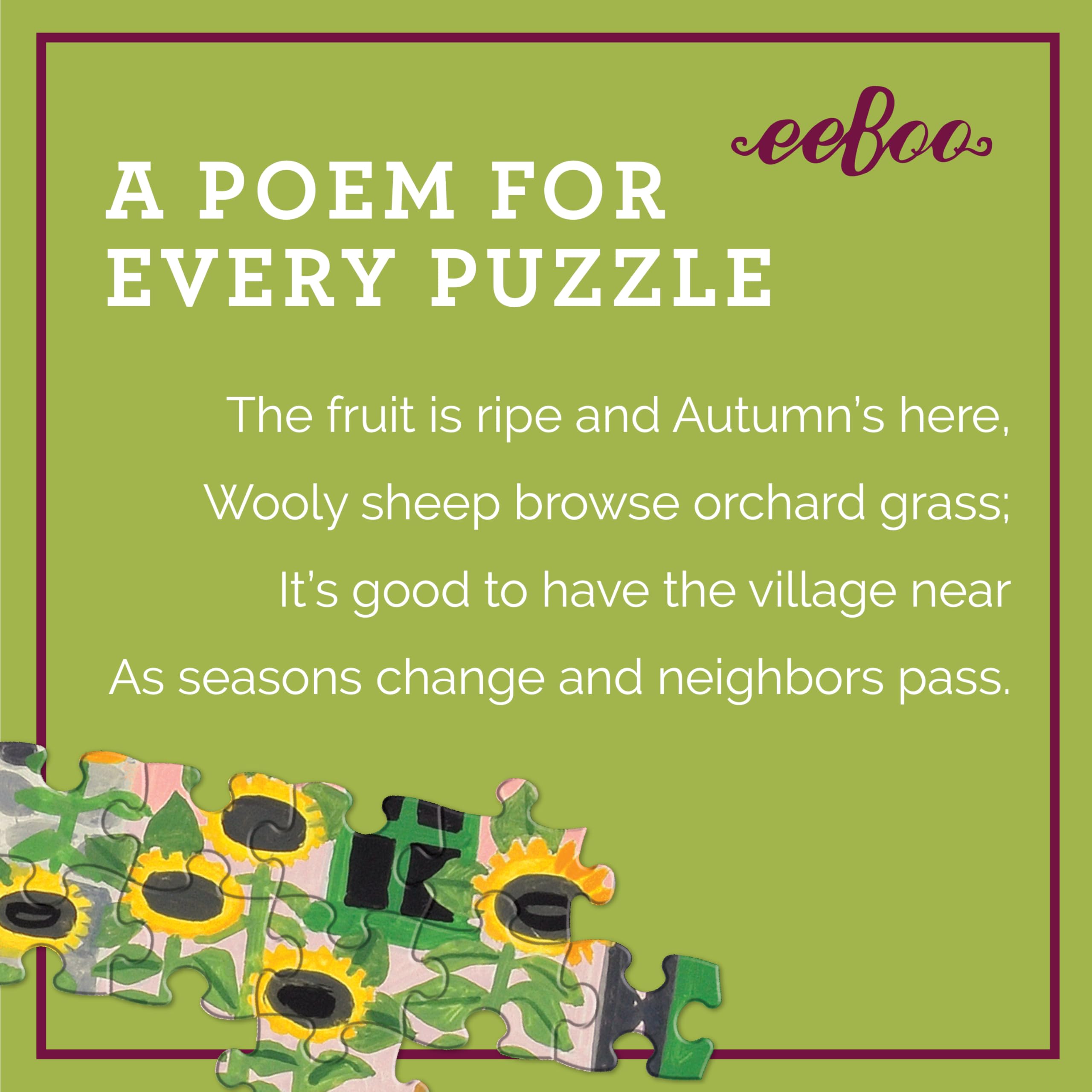 eeBoo Piece & Love: Village Orchard – Puzzle de 1000 pièces – Puzzle carré pour Adulte, scène de Village Anglais de Vanessa Bowman, Nature automnale, écologique