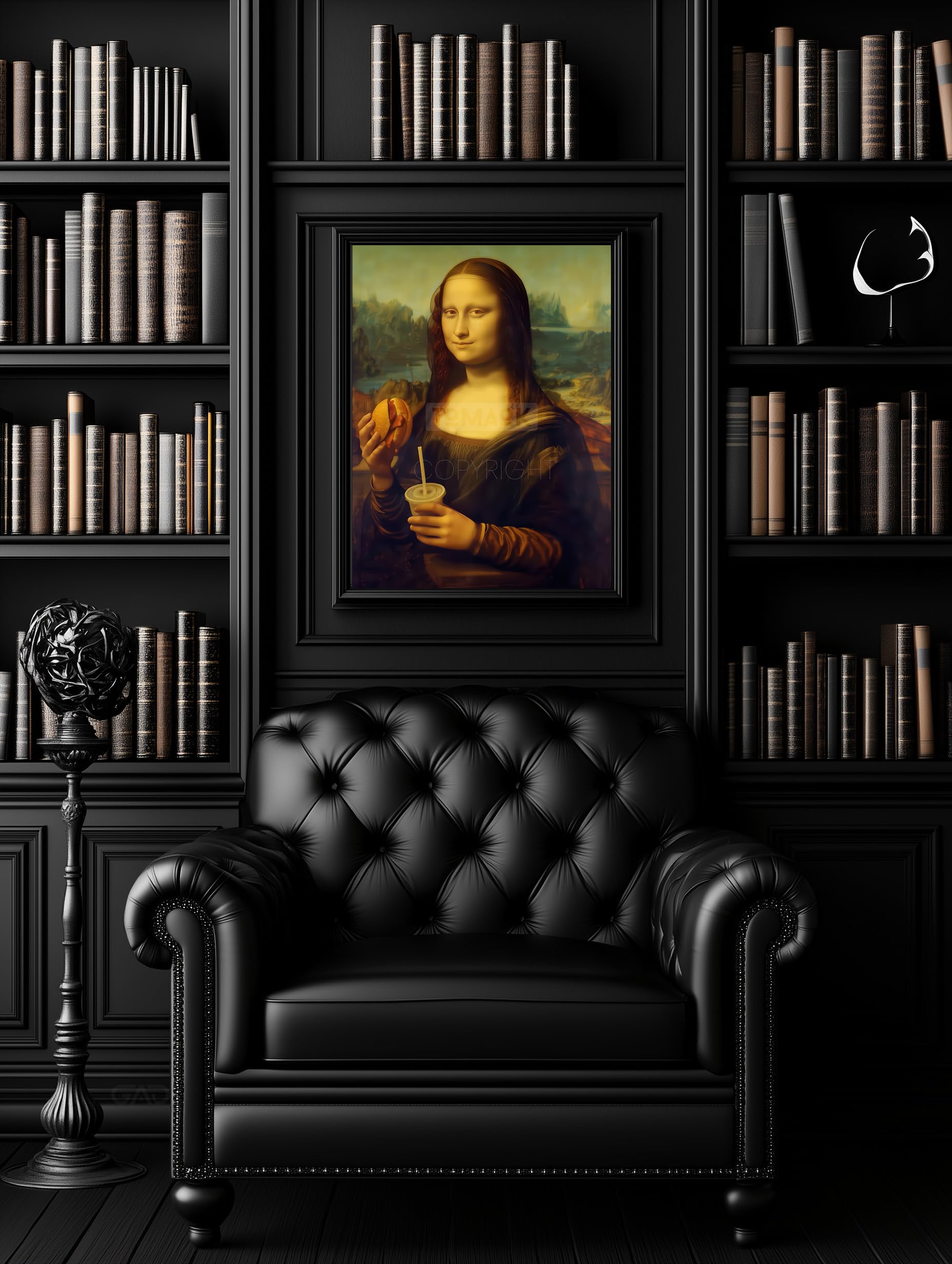 Poster della Gioconda reinterpretato McDonald, Leonardo Da Vinci (cornice non fornita) Parodia Mona Lisa, tema Mac Fast Food, umorismo, decorazione da parete divertente