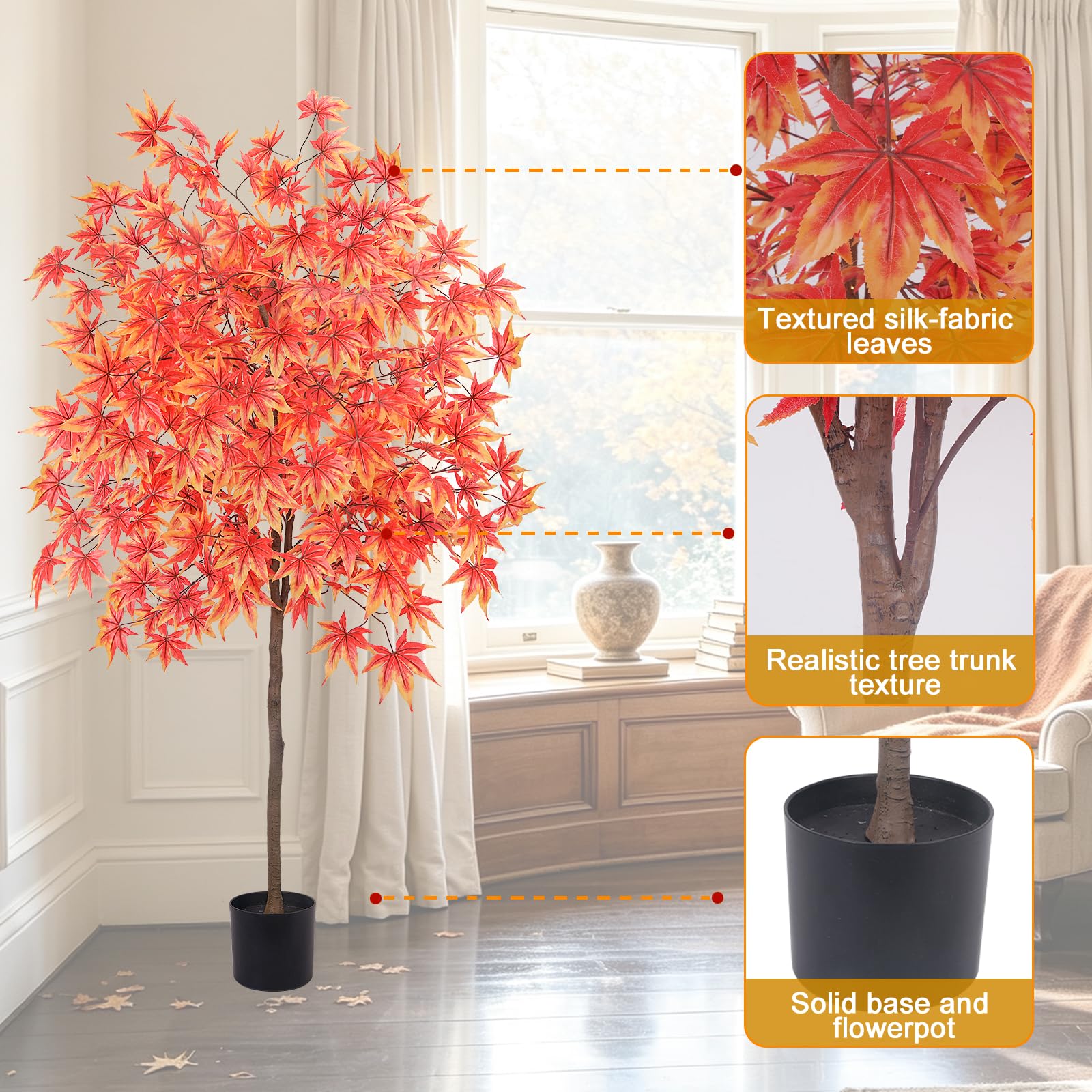 2 Pezzi 160cm Albero di Acero Artificiale Rosso Decorazioni Autunnali