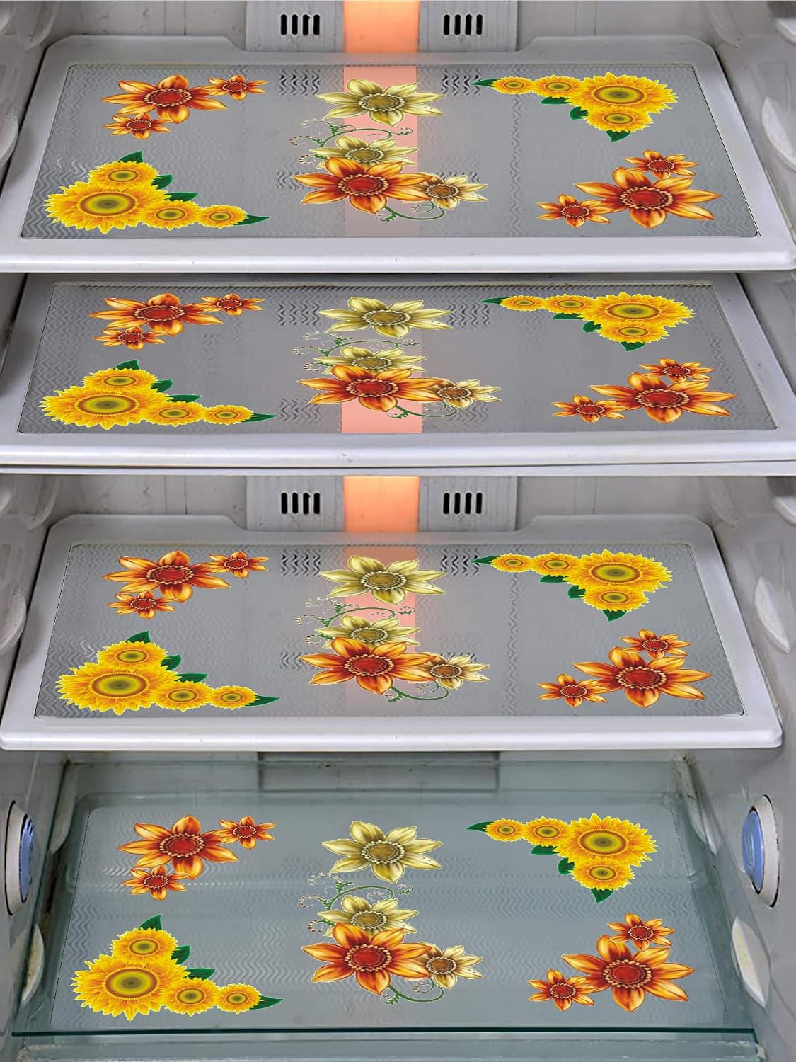 DakshyaIndustries Pack of 4 PVC Printed Fridge Mat/Refrigerator Mat (Yellow)