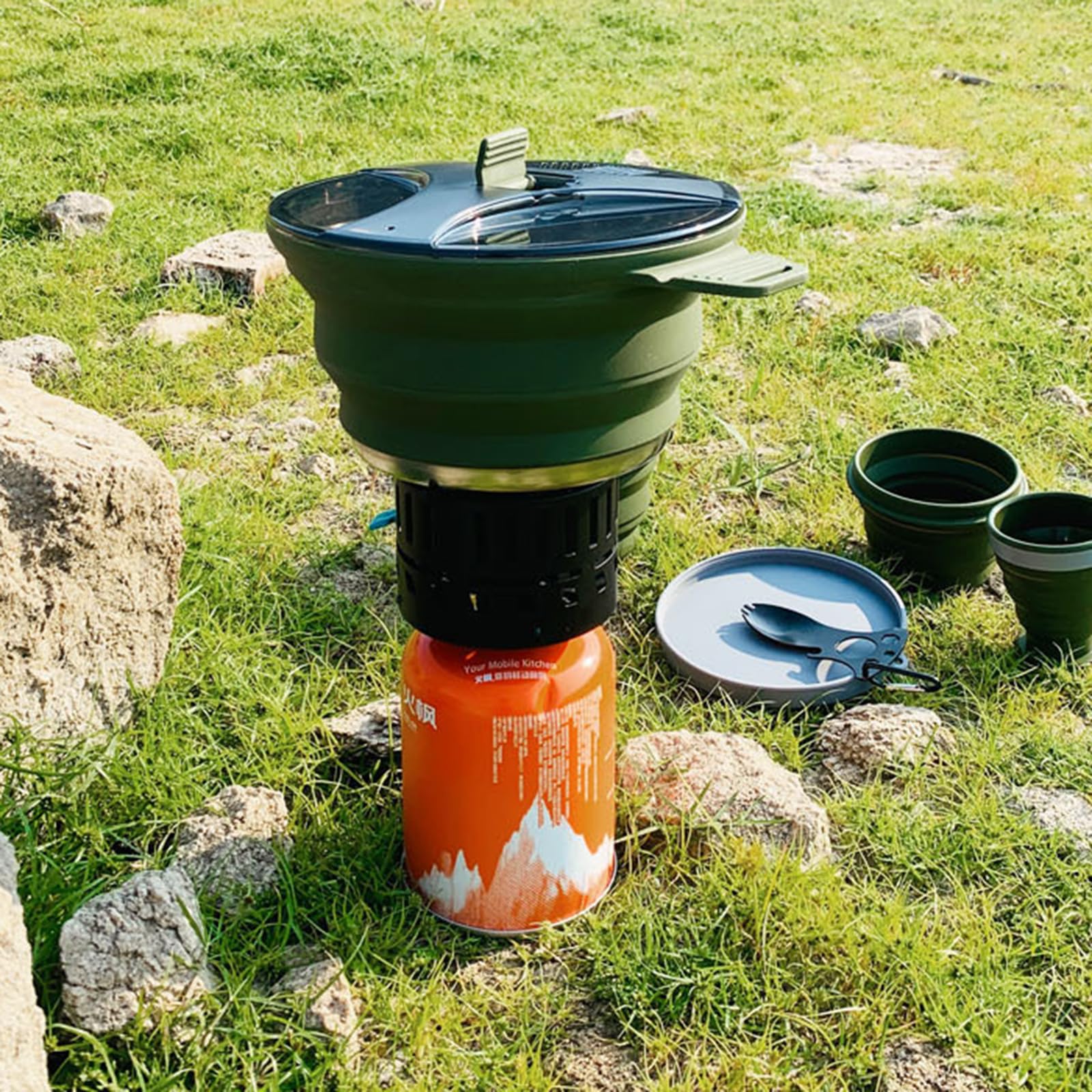 Generisch 1 2er Pack Silikonschüsseln, rostfreies Kochgeschirr für Rucksacktouren, Wanderungen und Outdoor Abenteuer Silikon Kochbehälter für den Außenbereich